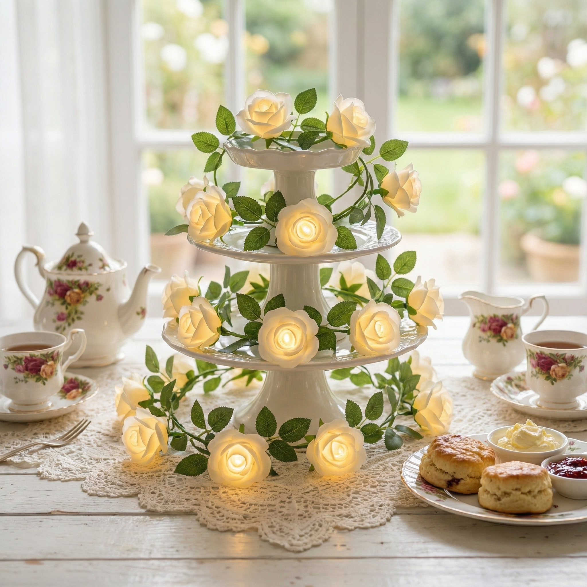6M White Rose Vine String Lights with Remote – Cozy Home Decor & Mother’s Day Gift