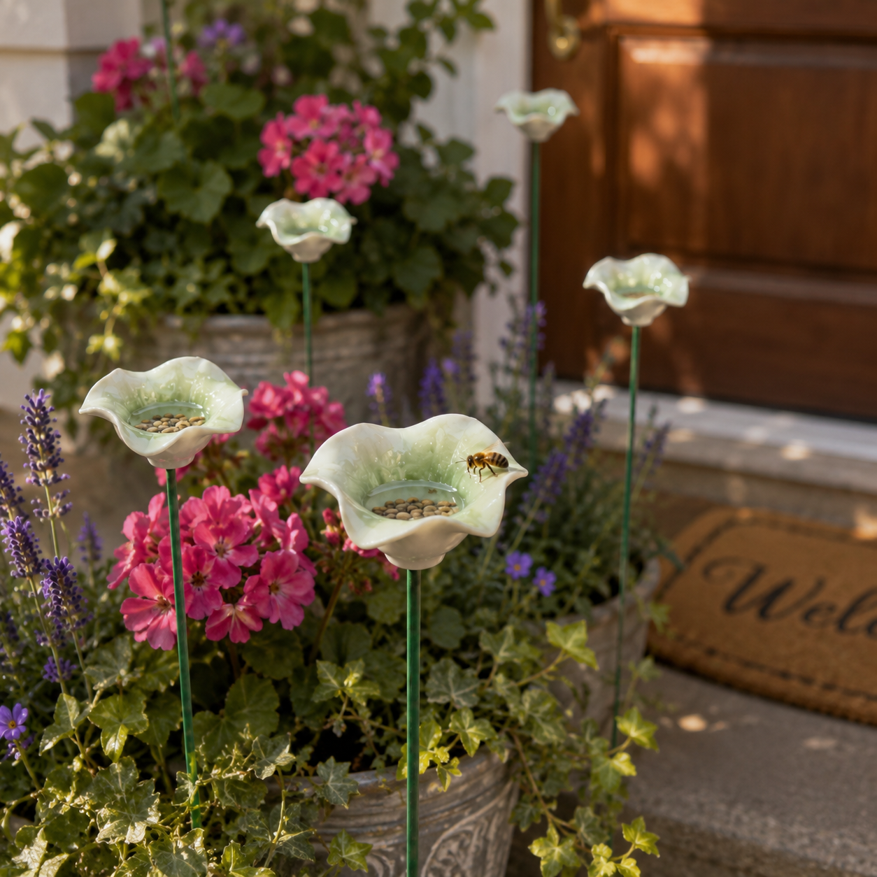 Green Lotus Leaf Garden Stake – Mini Pollinator Water Cup for Bees, Butterflies & Garden Decor