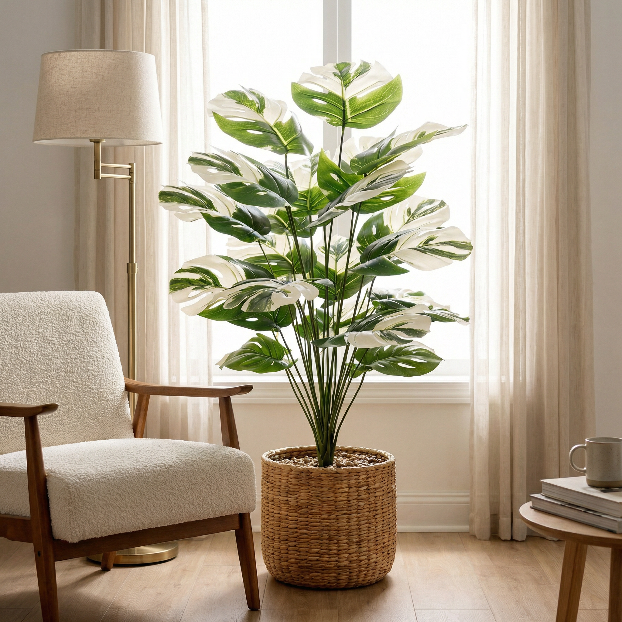 80cm Faux Variegated Monstera Plant in Pot – 24-Head Artificial Greenery for Living Room, Bedroom, Entryway & Office