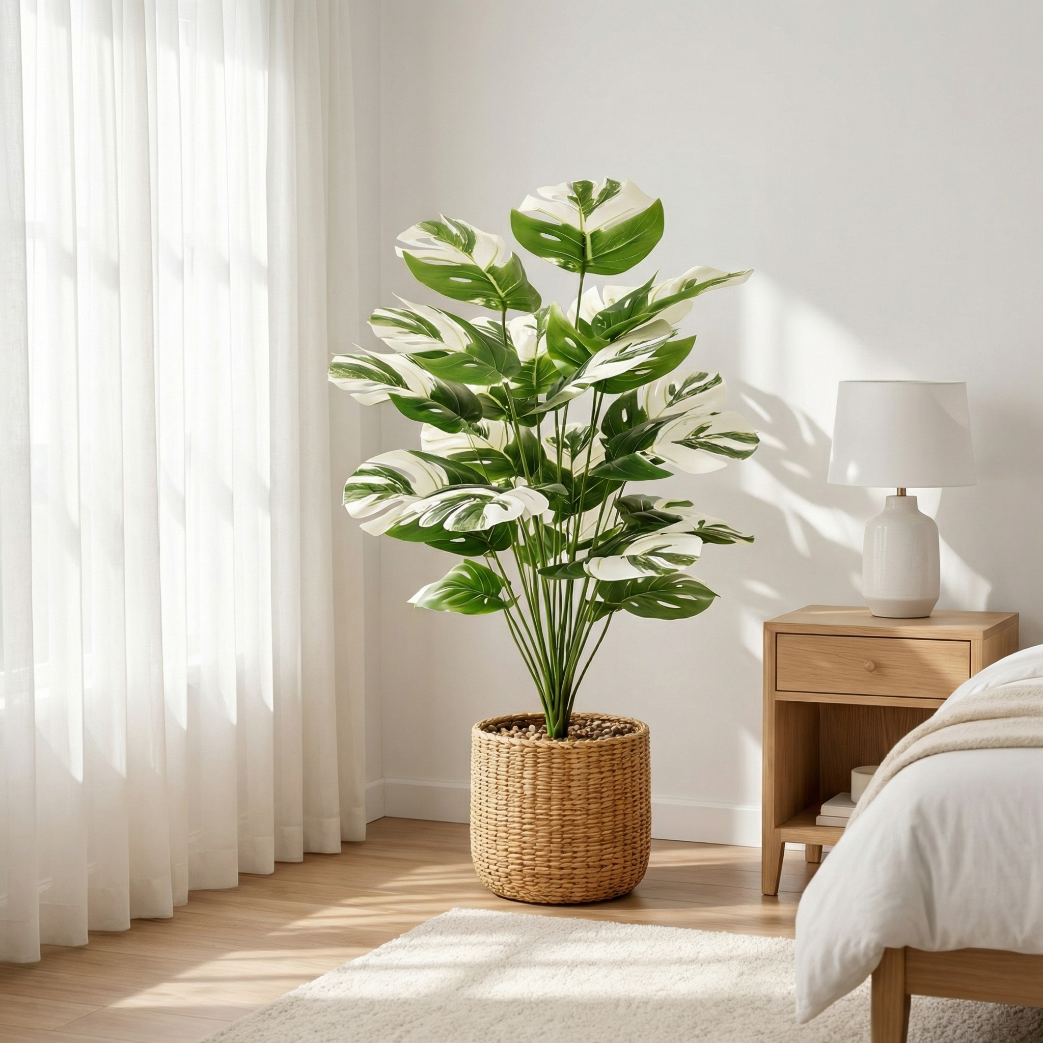 80cm Faux Variegated Monstera Plant in Pot – 24-Head Artificial Greenery for Living Room, Bedroom, Entryway & Office