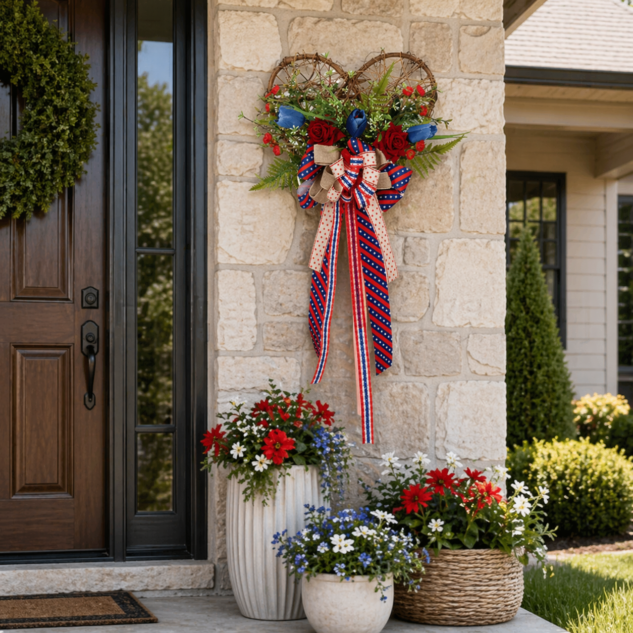America 250 Patriotic Floral Bicycle Door Hanger – Red White Blue Independence Decor