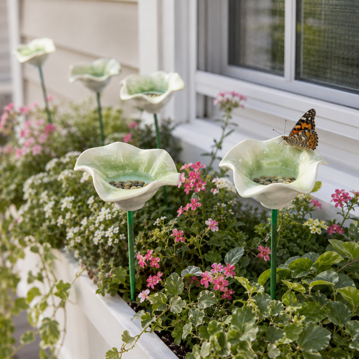 Green Lotus Leaf Garden Stake – Mini Pollinator Water Cup for Bees, Butterflies & Garden Decor