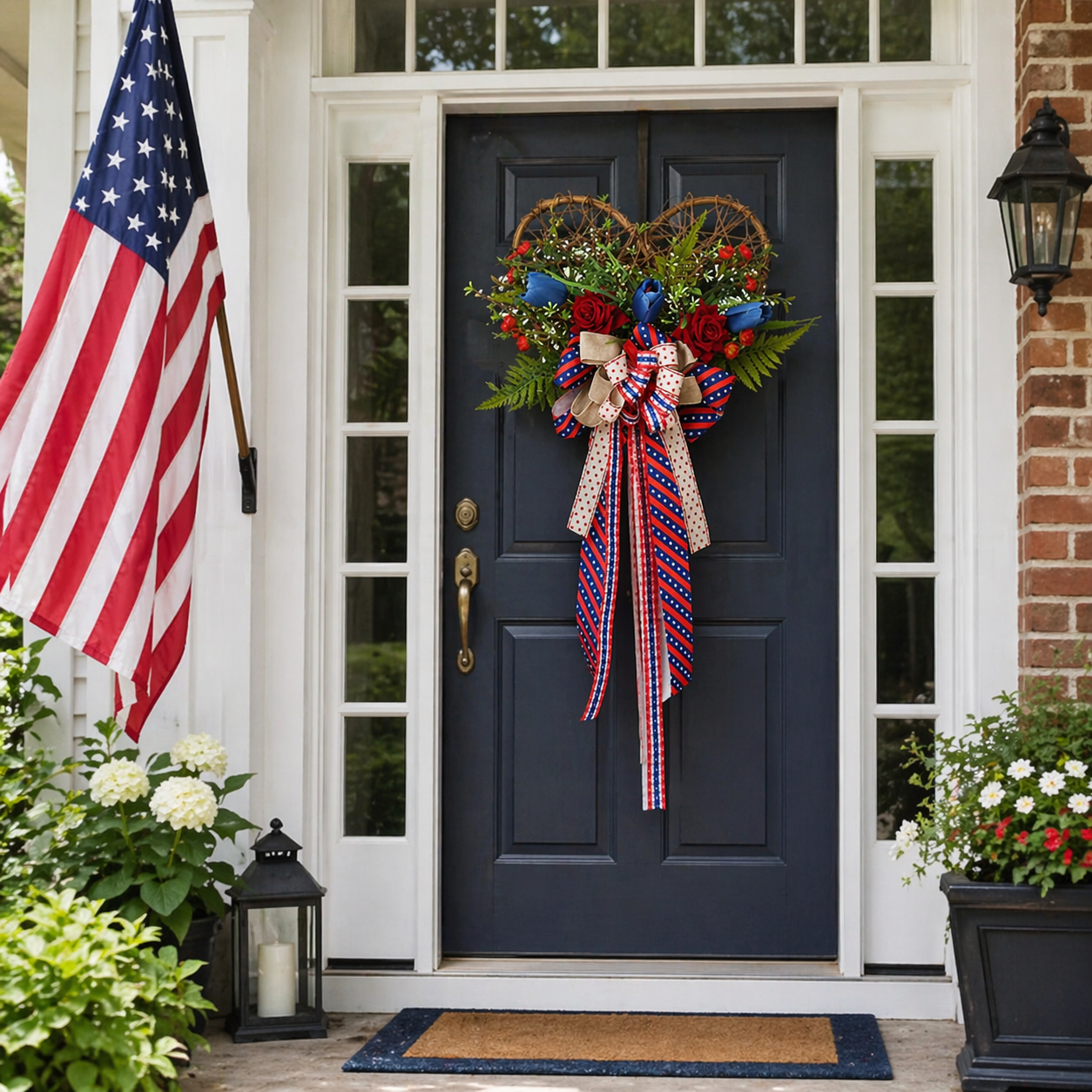 America 250 Patriotic Floral Bicycle Door Hanger – Red White Blue Independence Decor