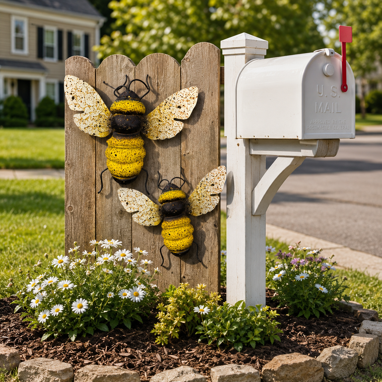 2-Piece Painted Bee Wall Decor Set – Rustic Metal Bee Garden & Porch Decorations