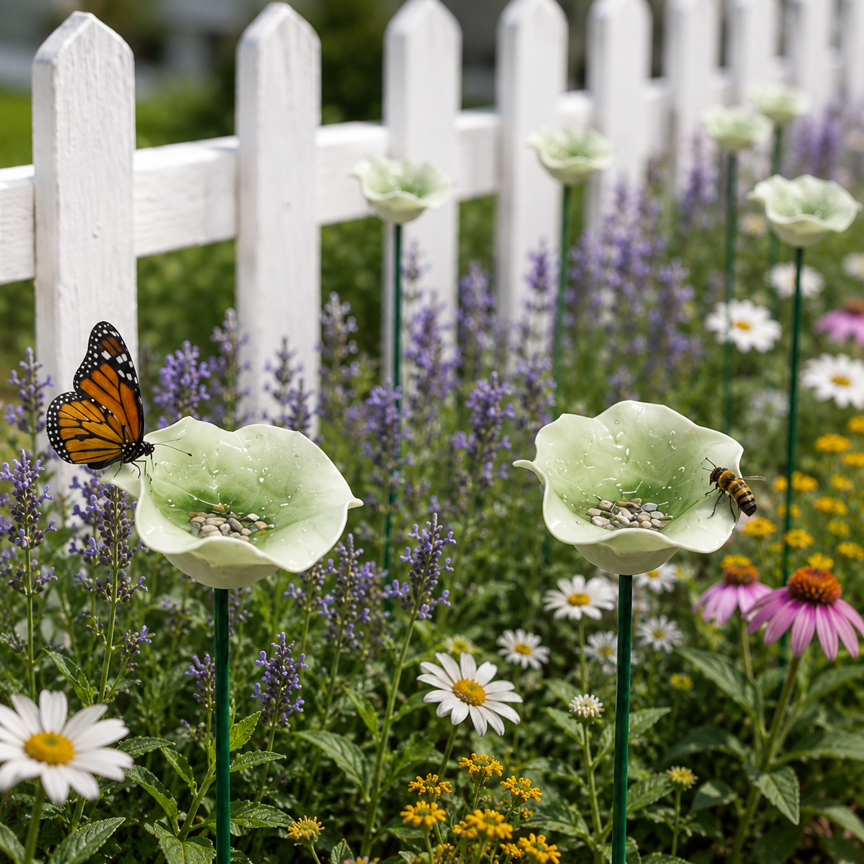 Green Lotus Leaf Garden Stake – Mini Pollinator Water Cup for Bees, Butterflies & Garden Decor