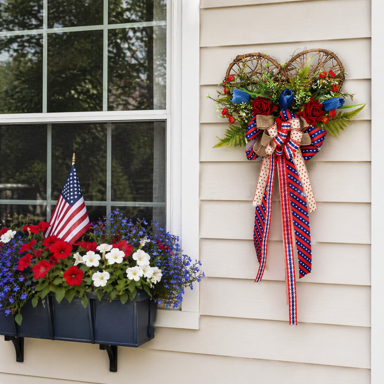 America 250 Patriotic Floral Bicycle Door Hanger – Red White Blue Independence Decor