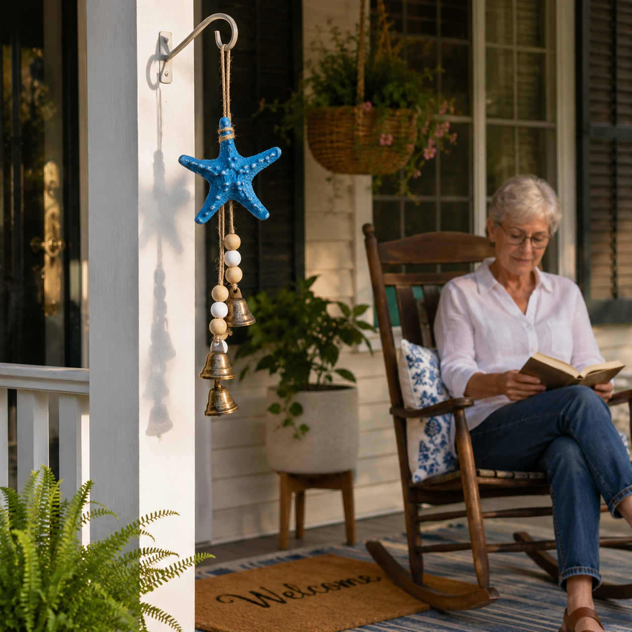 Blue Starfish Coastal Wind Chime with Bells