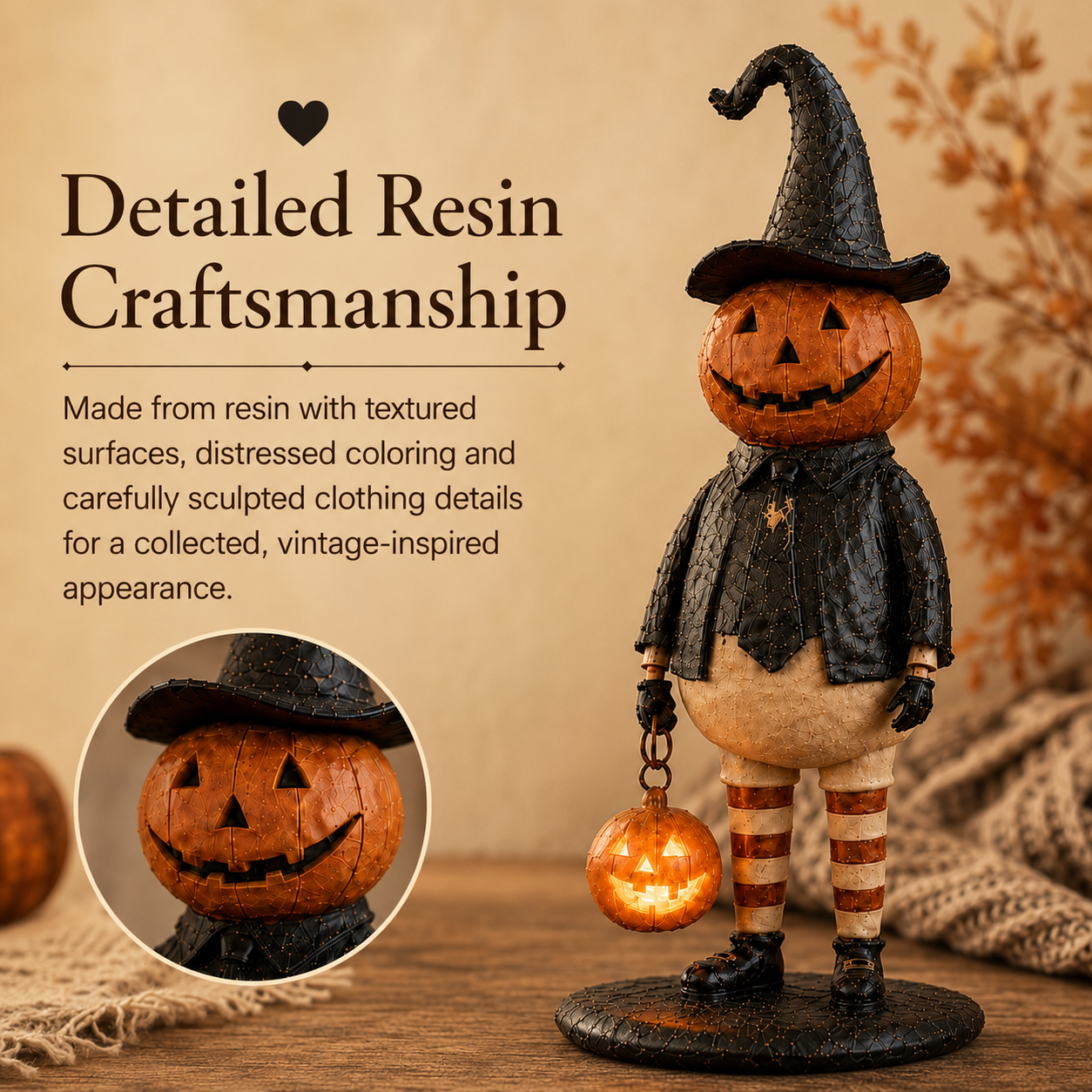 Vintage Lighted Pumpkin Witch Figurine