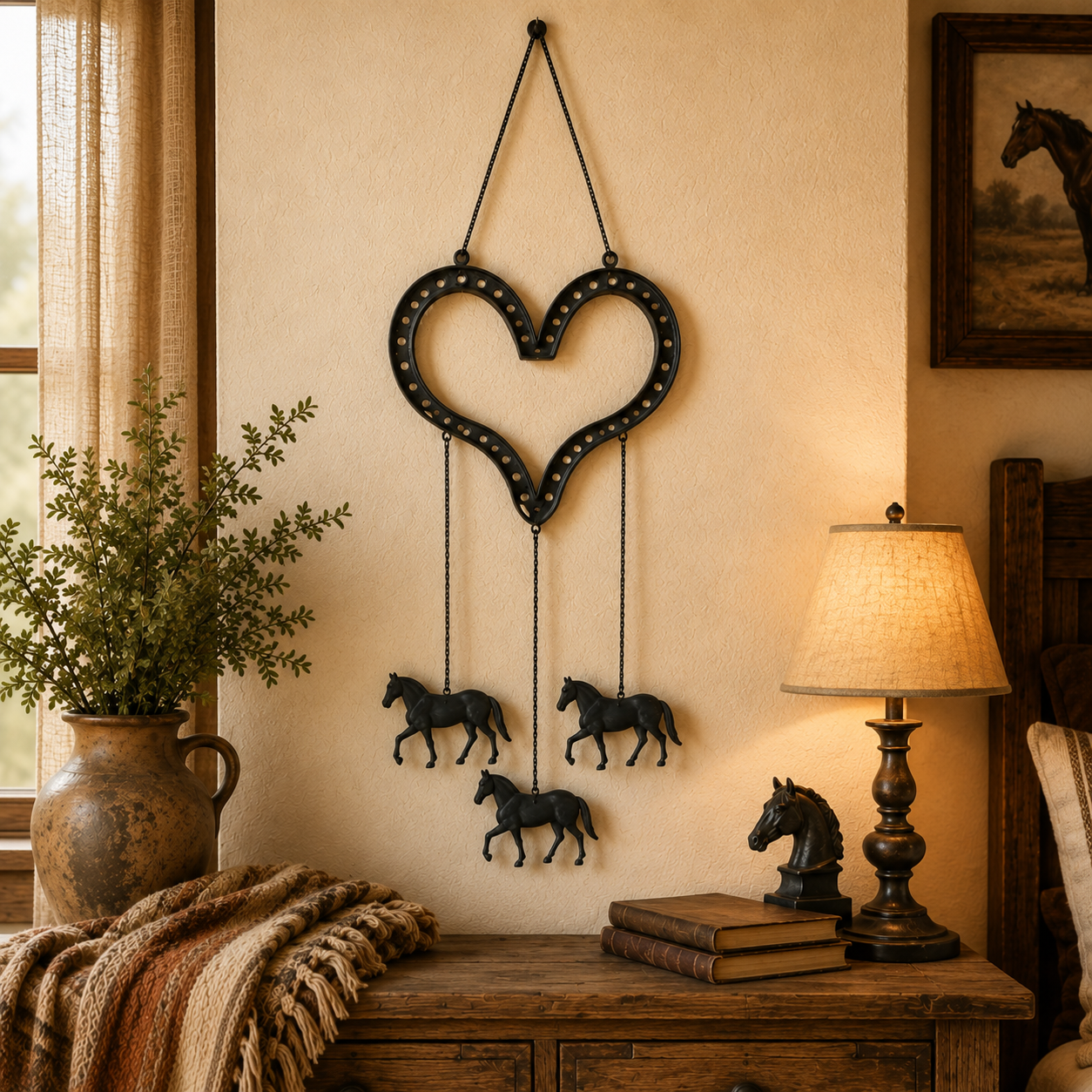 Rustic Heart Horse Hanging Decor