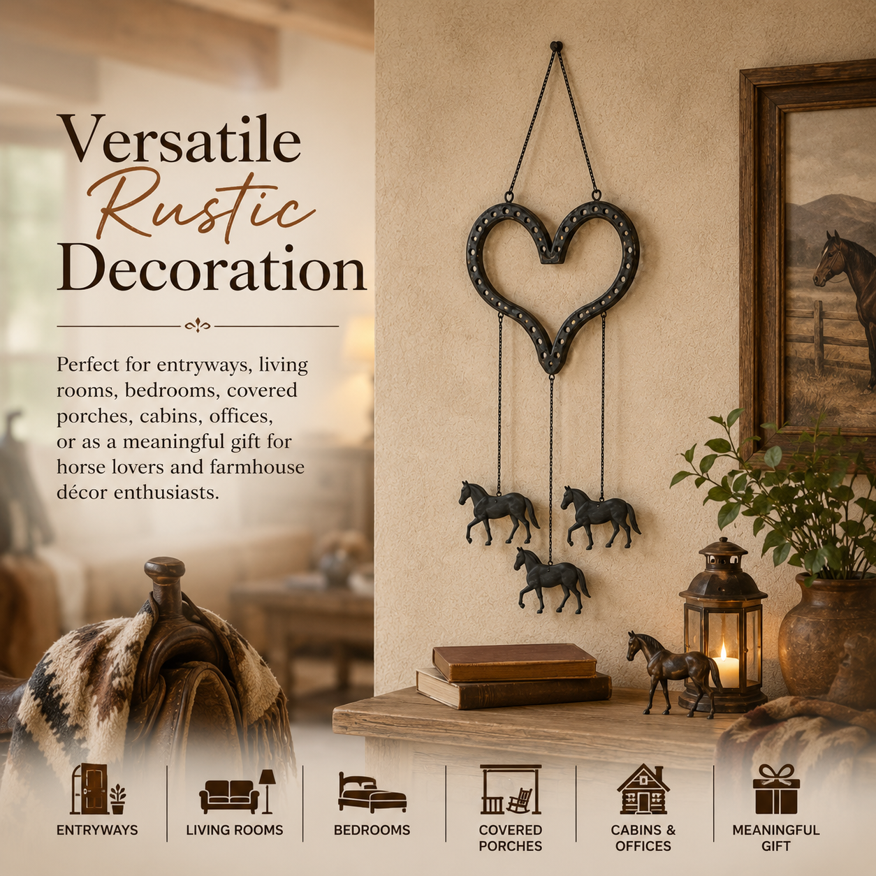 Rustic Heart Horse Hanging Decor