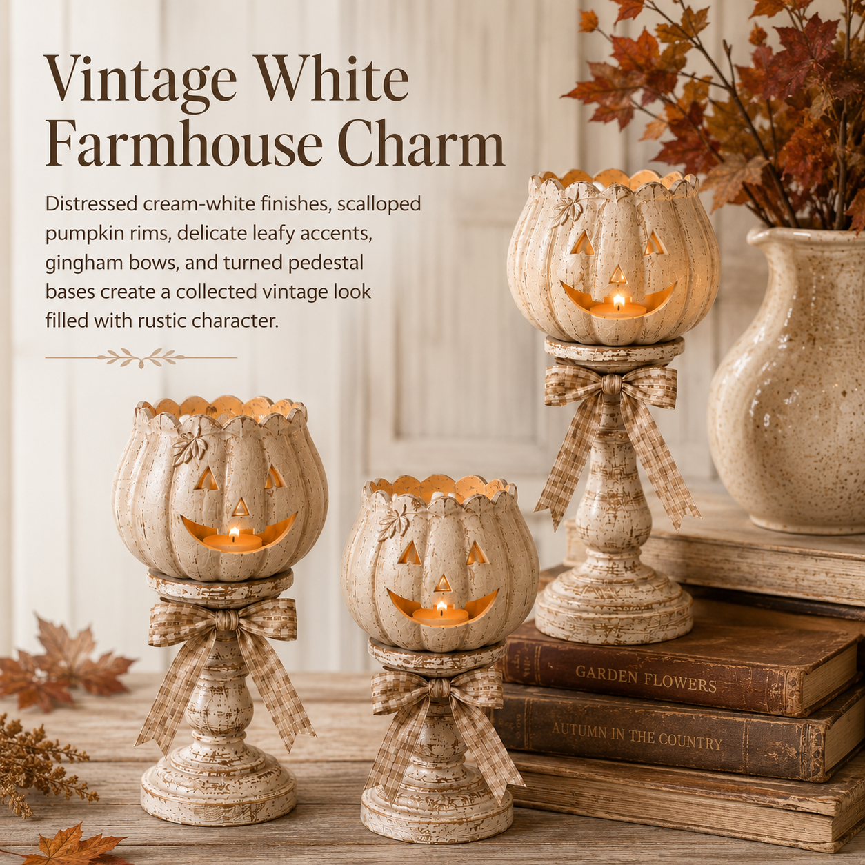Harvest Glow White Pumpkin Tealight Holders – Set of 3