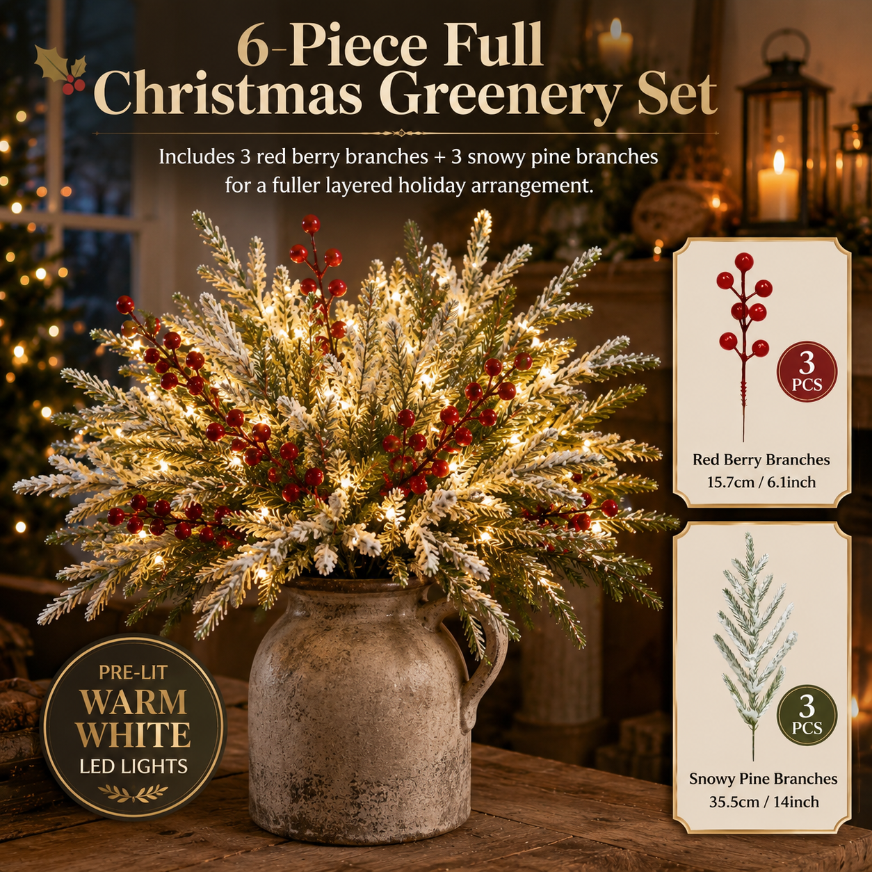 Lighted Christmas Berry & Snowy Pine 6-Piece Set