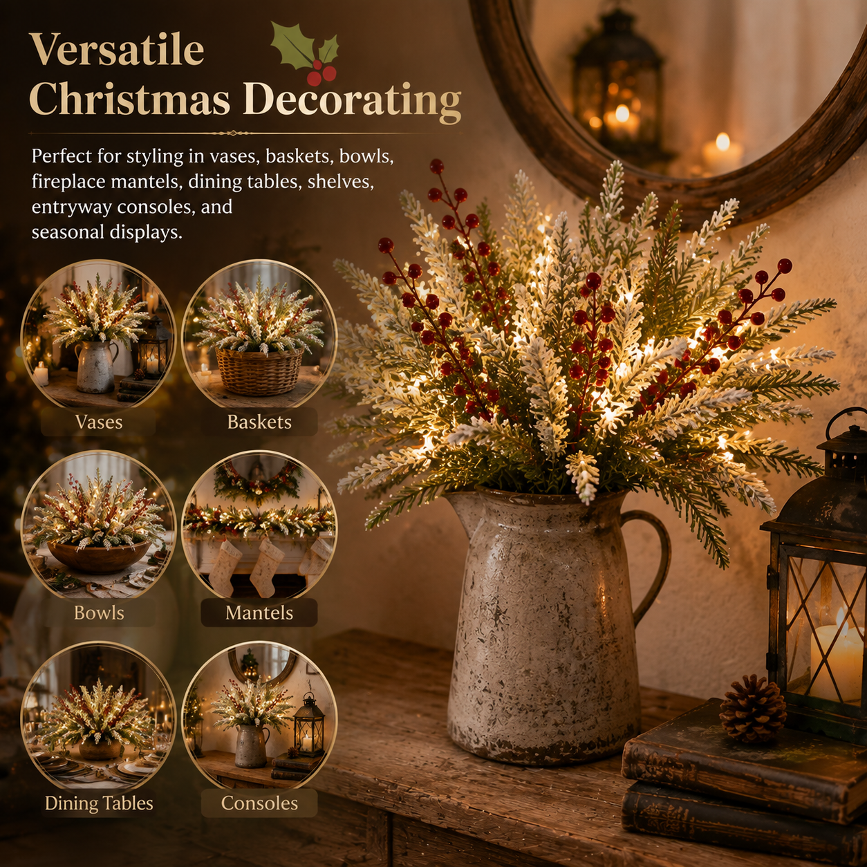 Lighted Christmas Berry & Snowy Pine 6-Piece Set