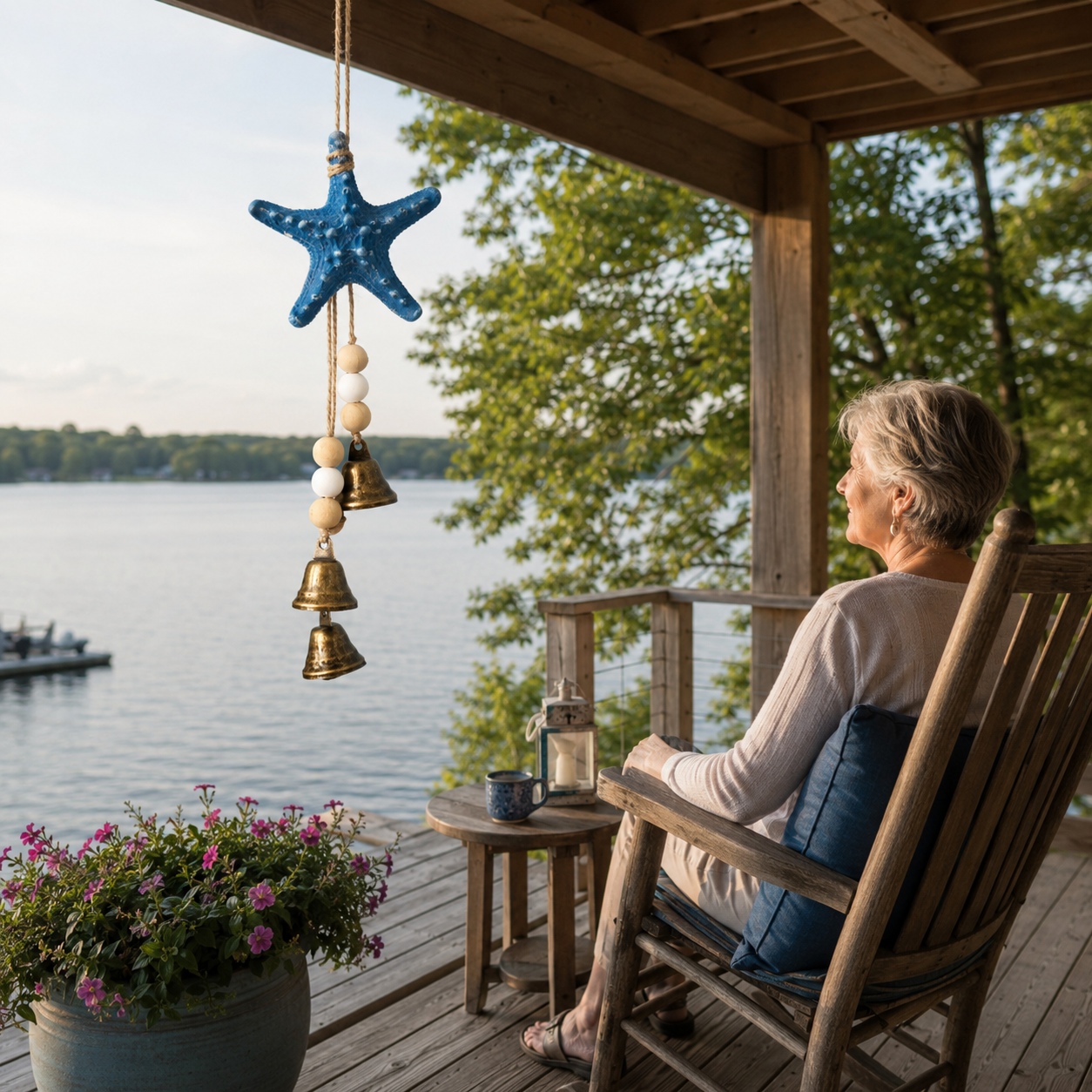 Blue Starfish Coastal Wind Chime with Bells