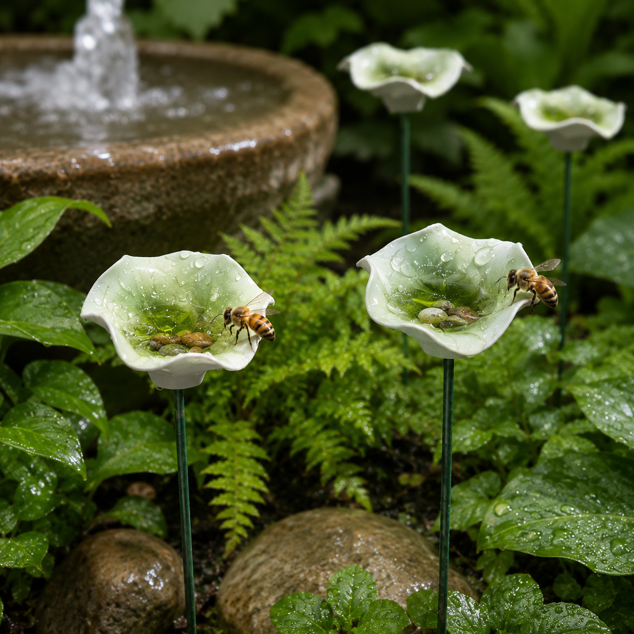 Green Lotus Leaf Garden Stake – Mini Pollinator Water Cup for Bees, Butterflies & Garden Decor