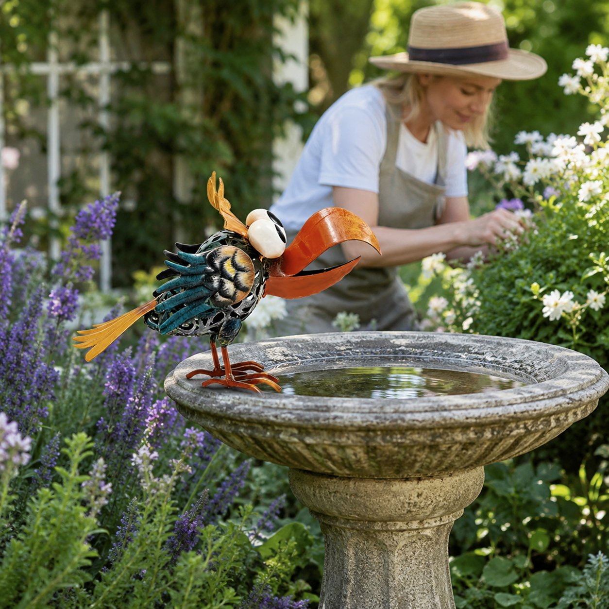 Metal Toucan Garden Decor – Colorful Iron Bird Planter Accent