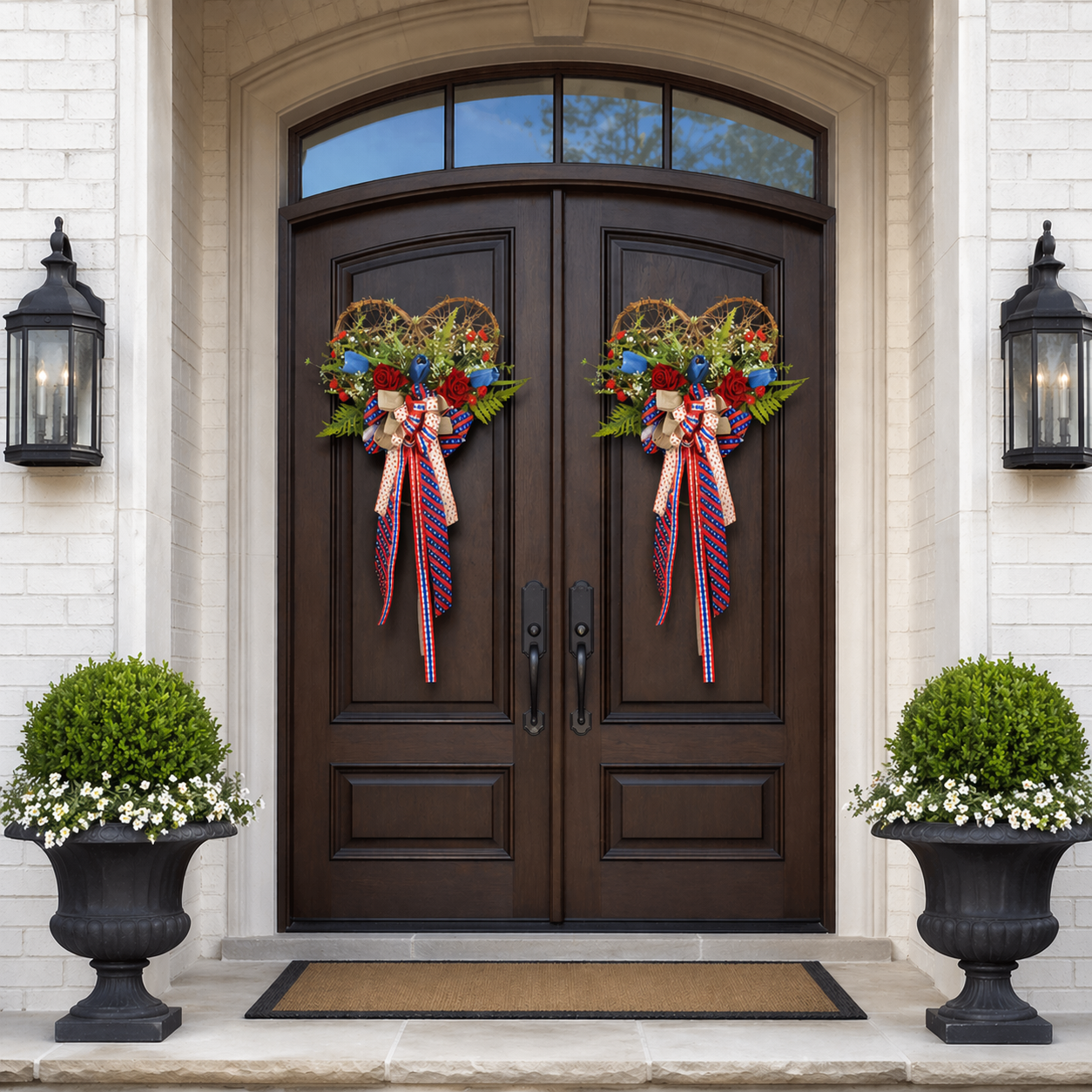 America 250 Patriotic Floral Bicycle Door Hanger – Red White Blue Independence Decor