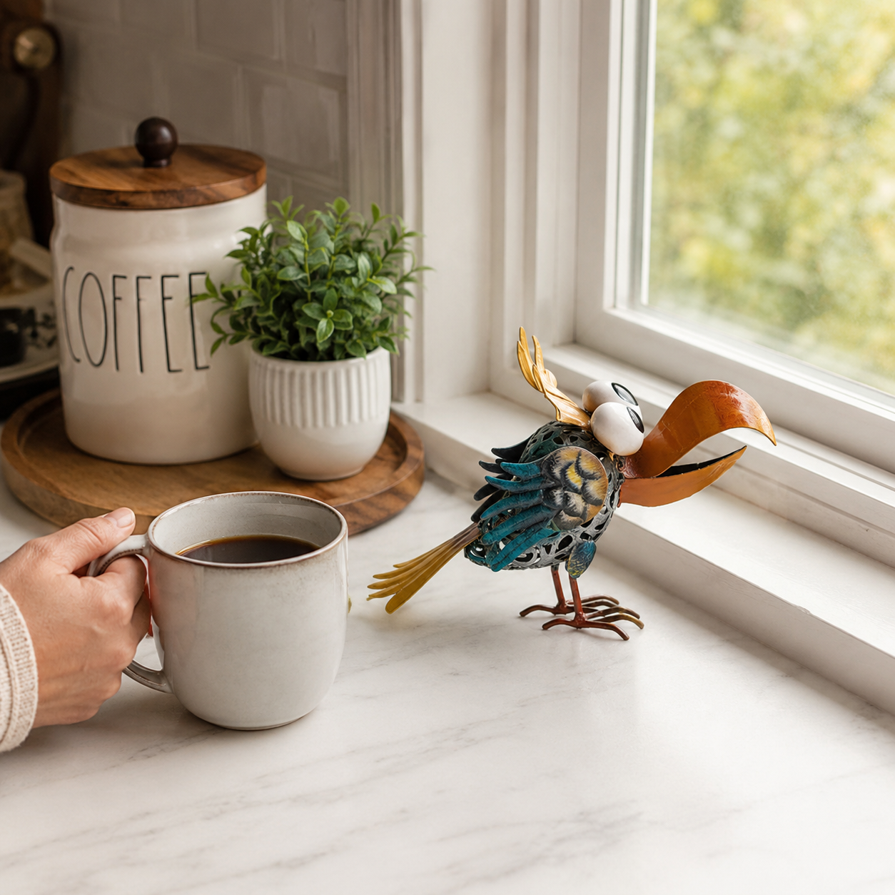 Metal Toucan Garden Decor – Colorful Iron Bird Planter Accent