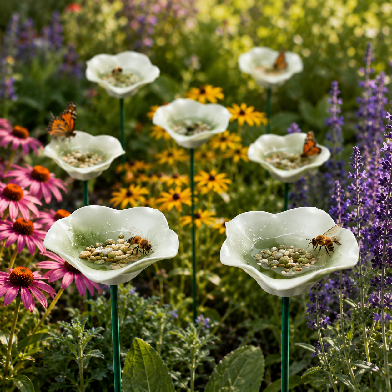 Green Lotus Leaf Garden Stake – Mini Pollinator Water Cup for Bees, Butterflies & Garden Decor