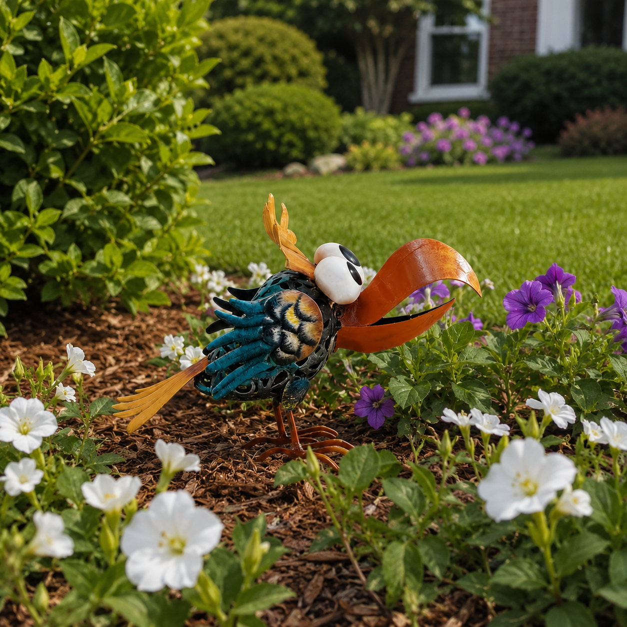 Metal Toucan Garden Decor – Colorful Iron Bird Planter Accent