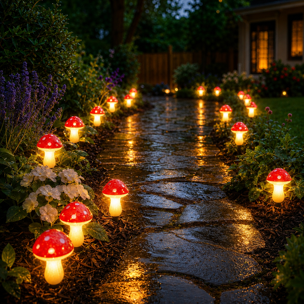 8 LED Solar Mushroom Garden Stake Lights