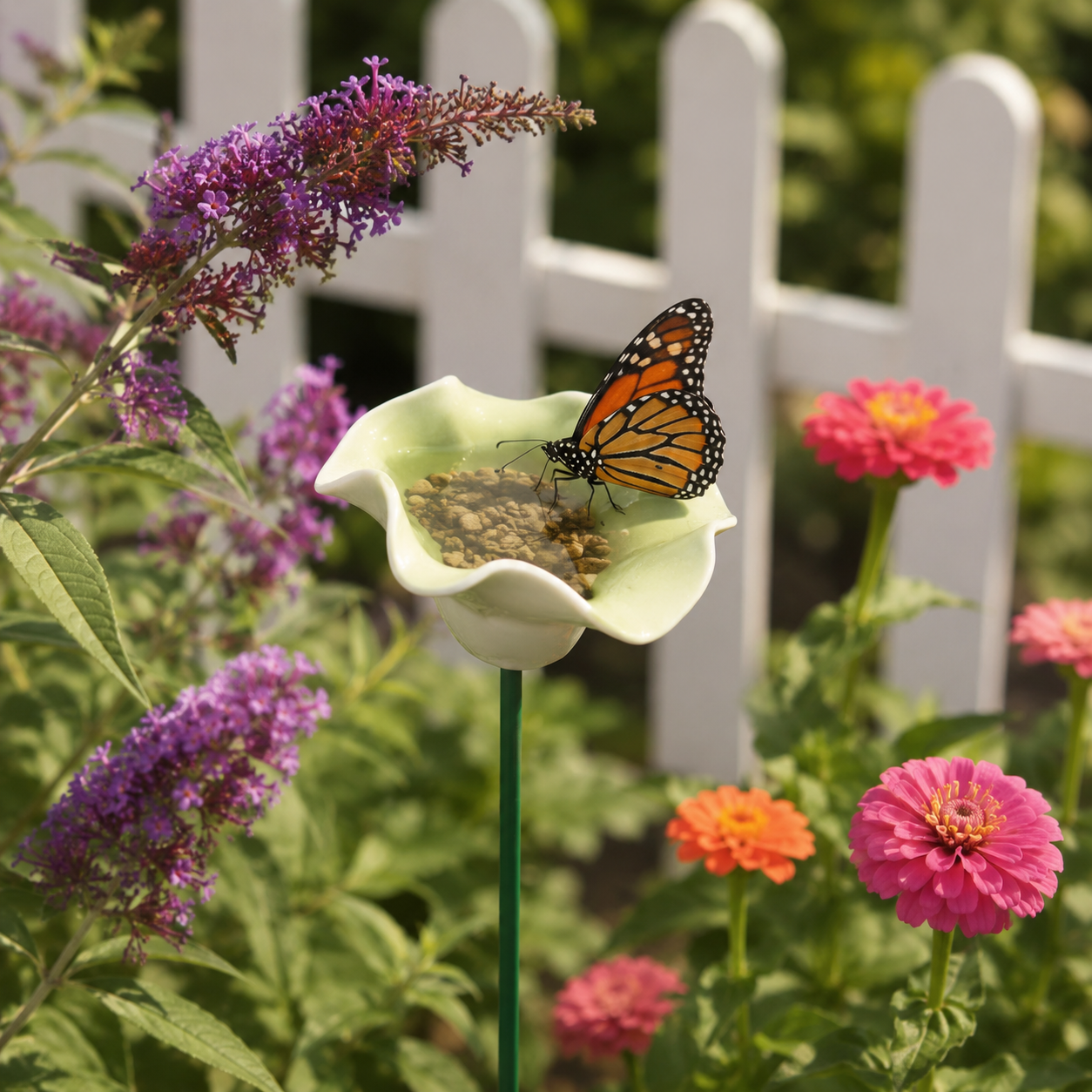 Green Lotus Leaf Garden Stake – Mini Pollinator Water Cup for Bees, Butterflies & Garden Decor