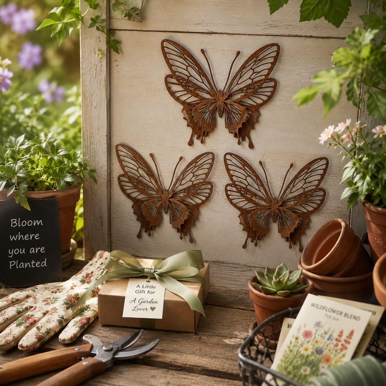 Rustic Metal Butterfly Wall Decor Set of