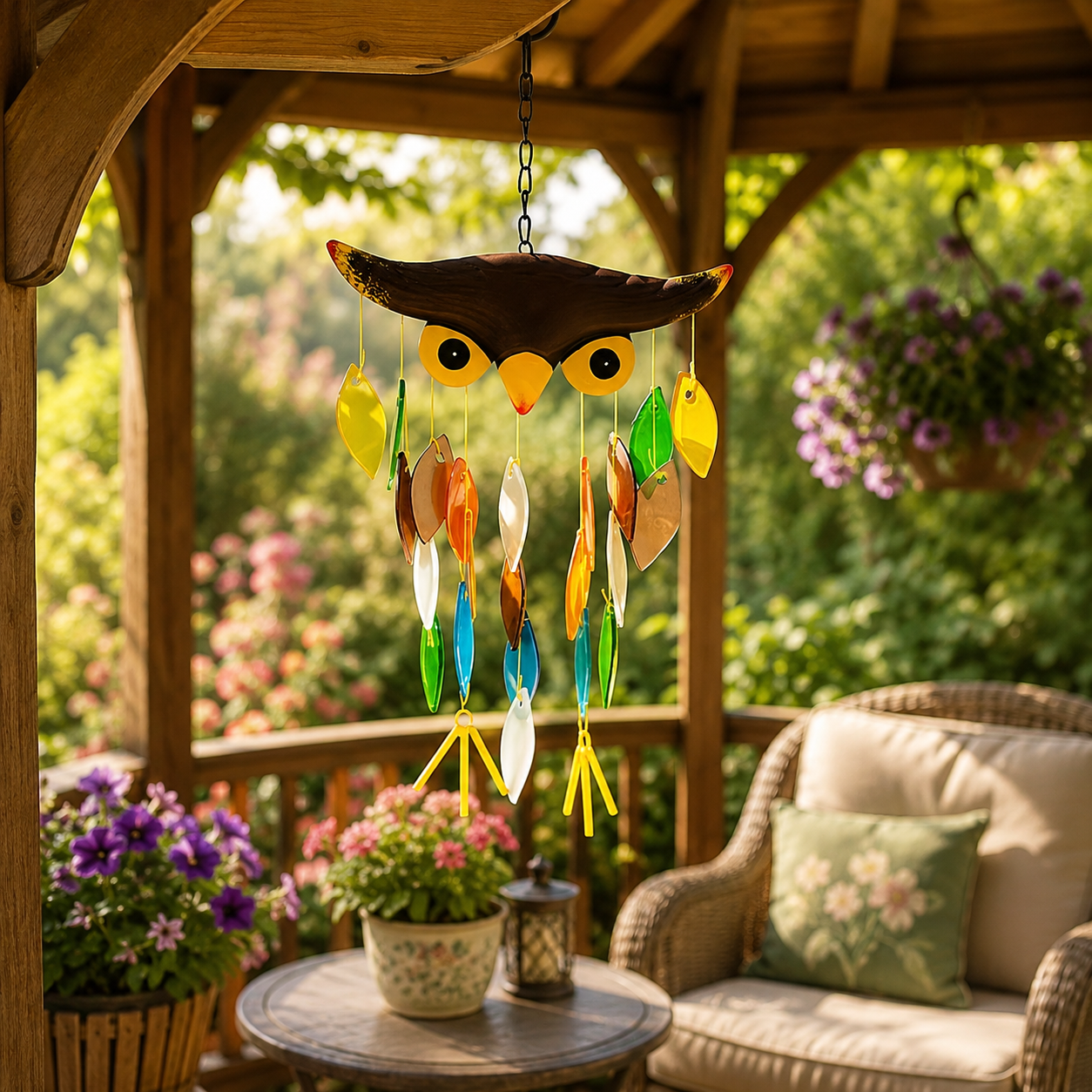 Colorful Owl Wind Chime Suncatcher