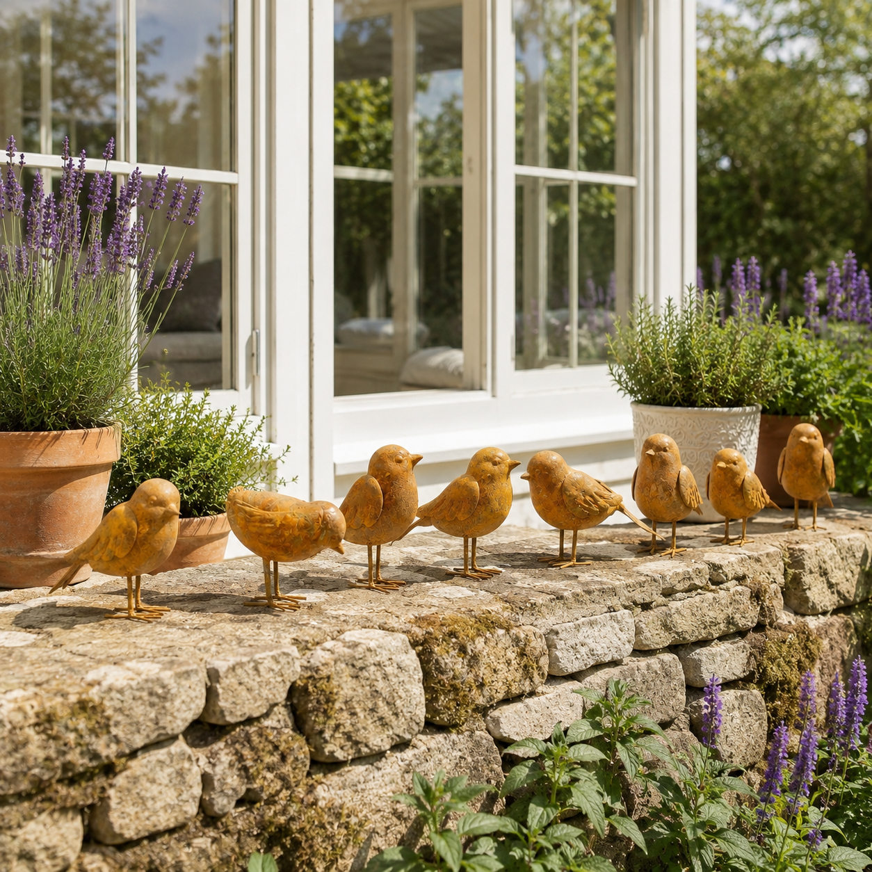 Rustic Metal Bird Garden Decor Set