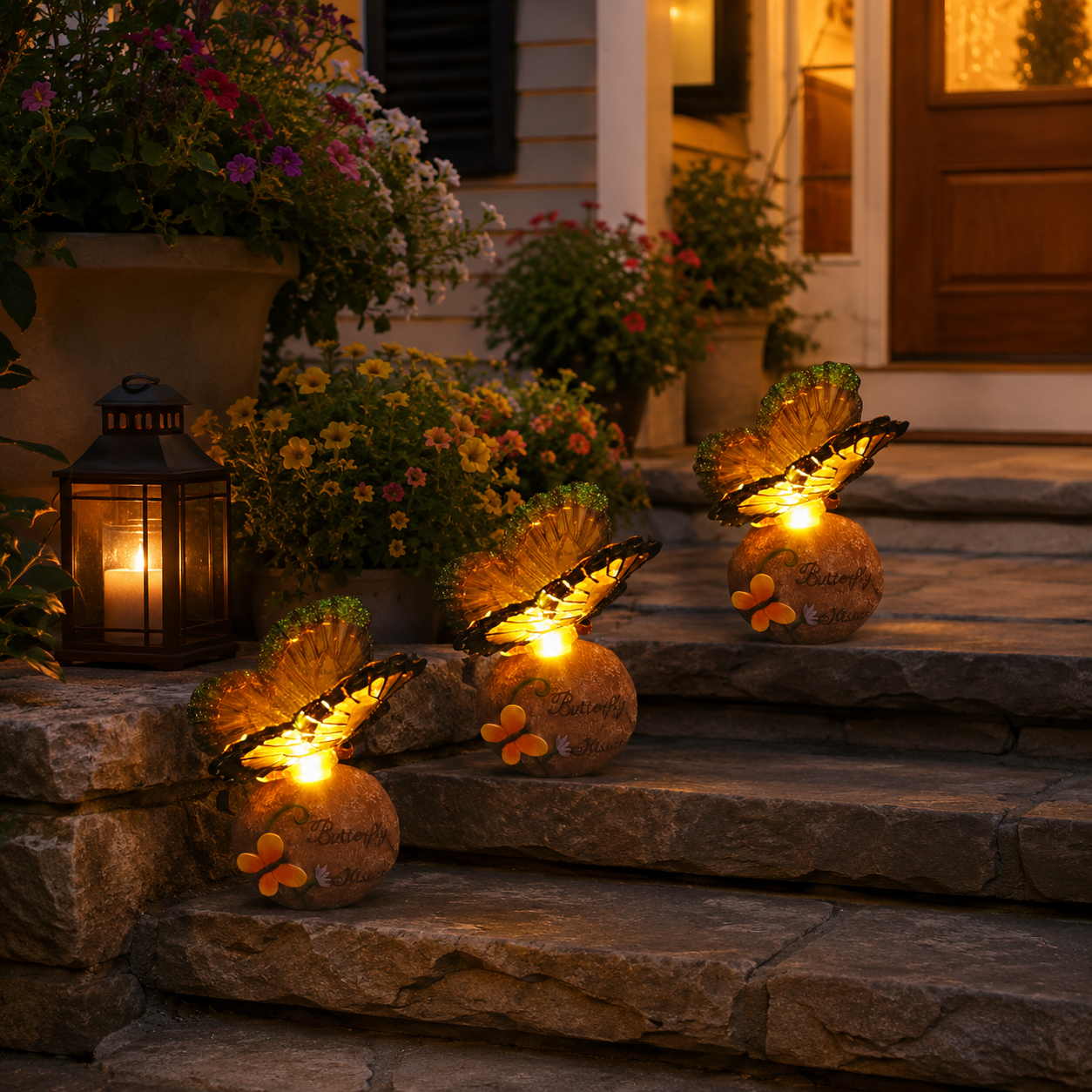 Butterfly Kisses Light-Up Garden Decor – Warm Glowing Butterfly Stone Accent