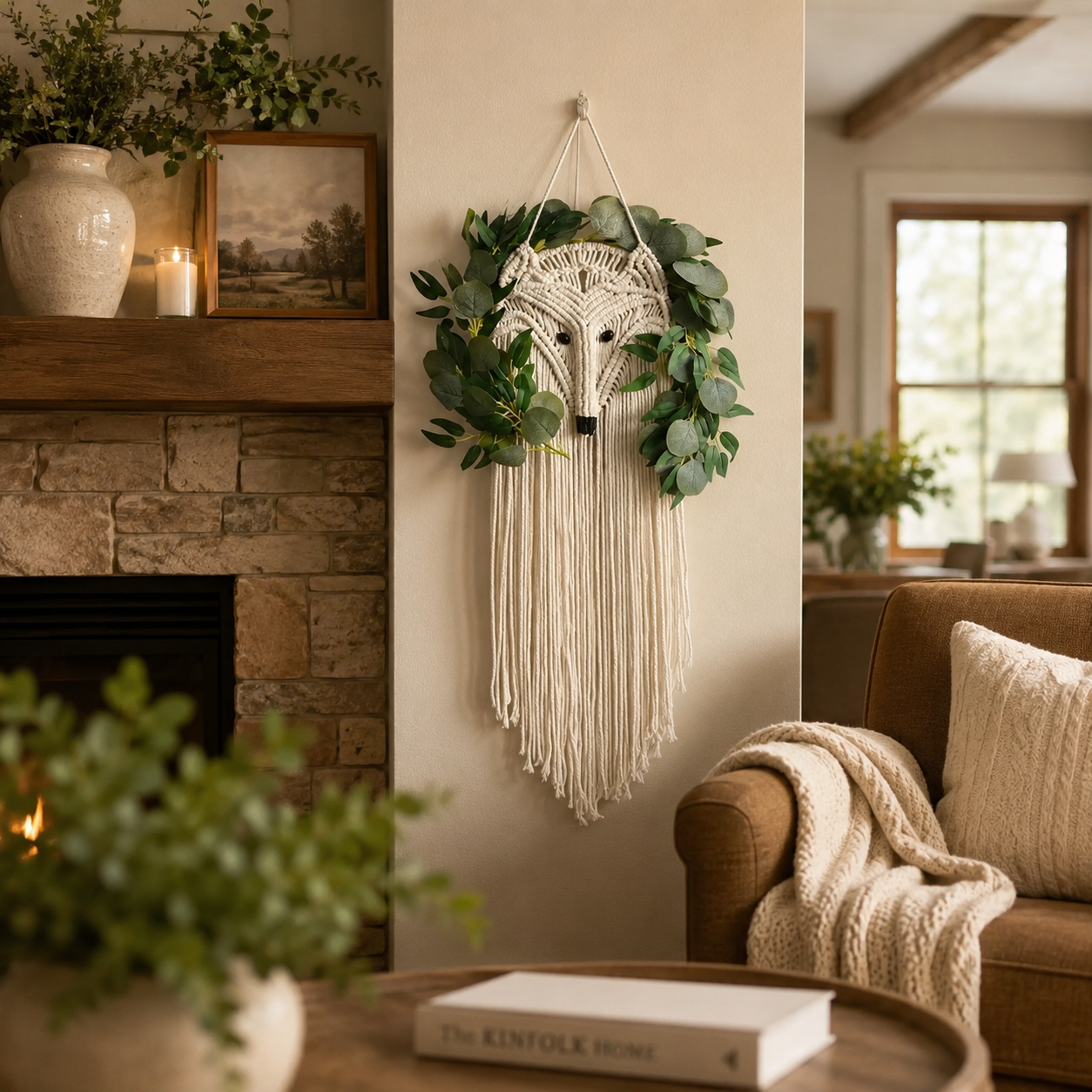 Woodland Fox Macramé Wall Hanging with Greenery