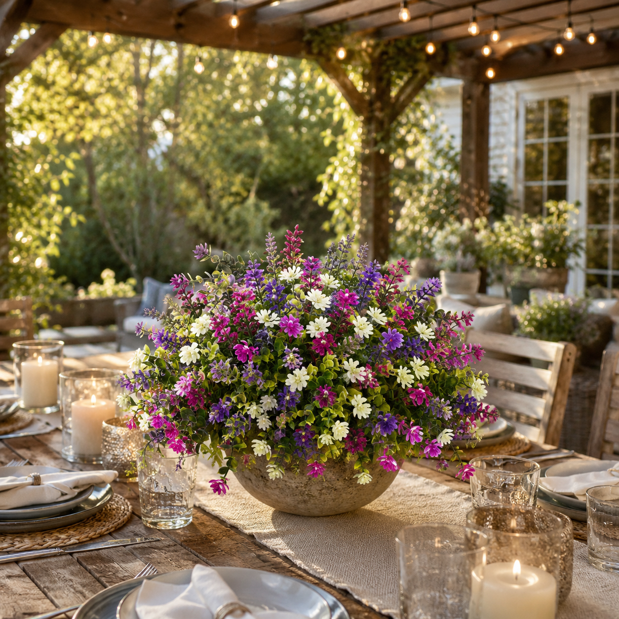 Mixed Artificial Flowers for Outdoor Planters – 5-Style Faux Flower Arrangement Set