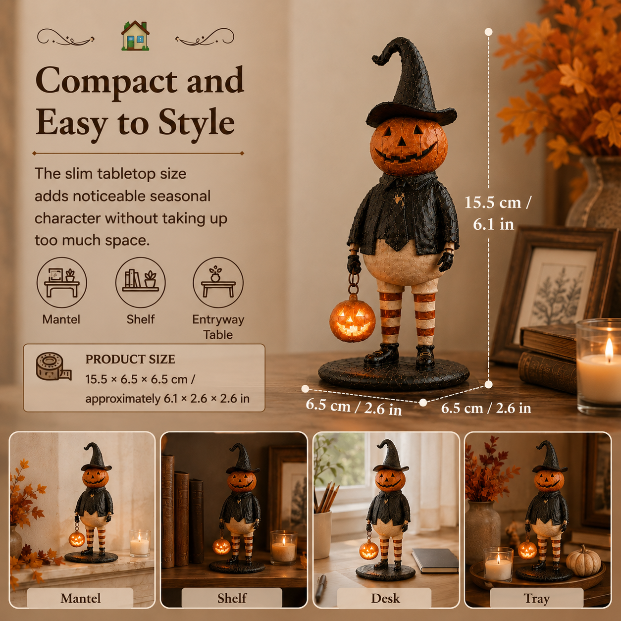 Vintage Lighted Pumpkin Witch Figurine