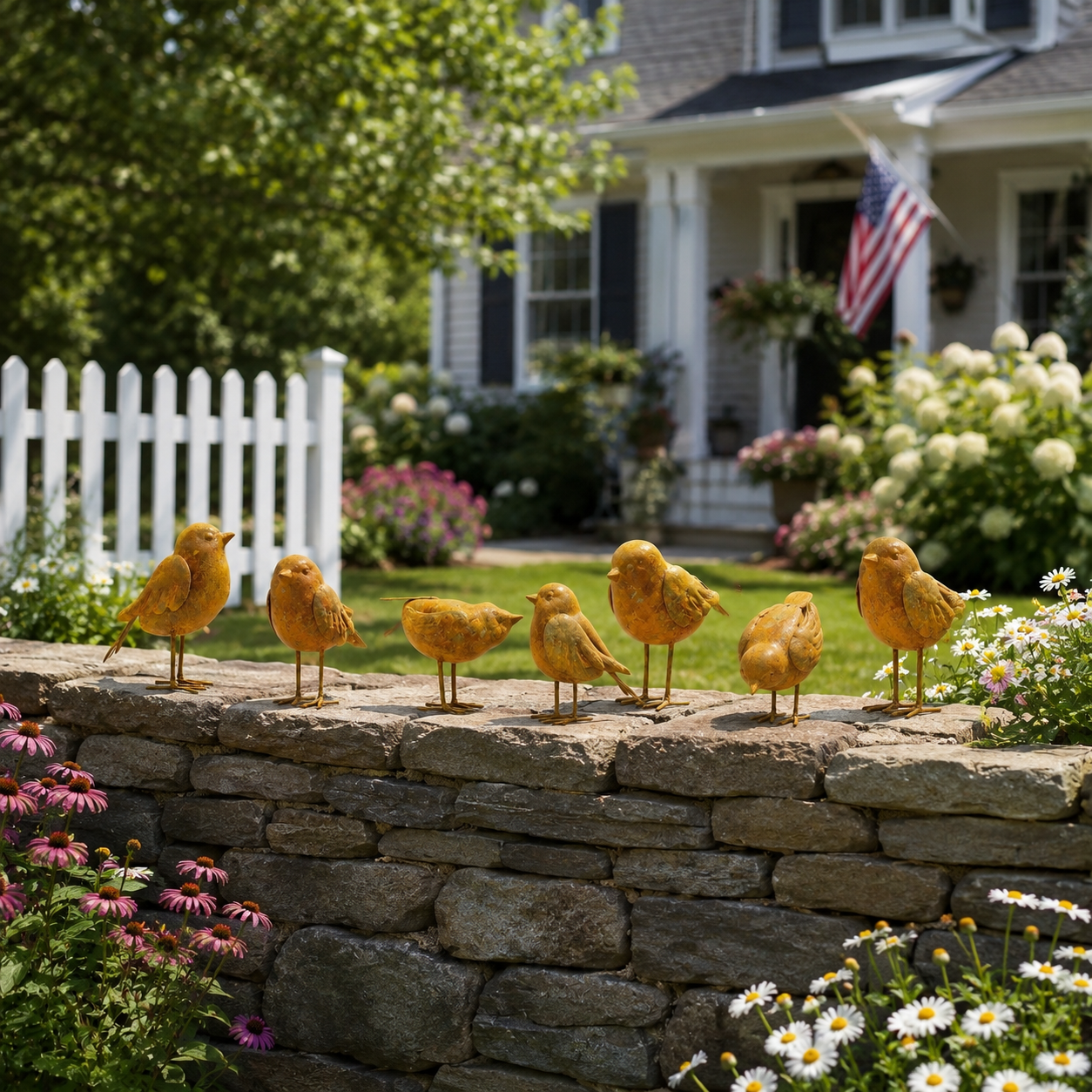 Rustic Metal Bird Garden Decor Set