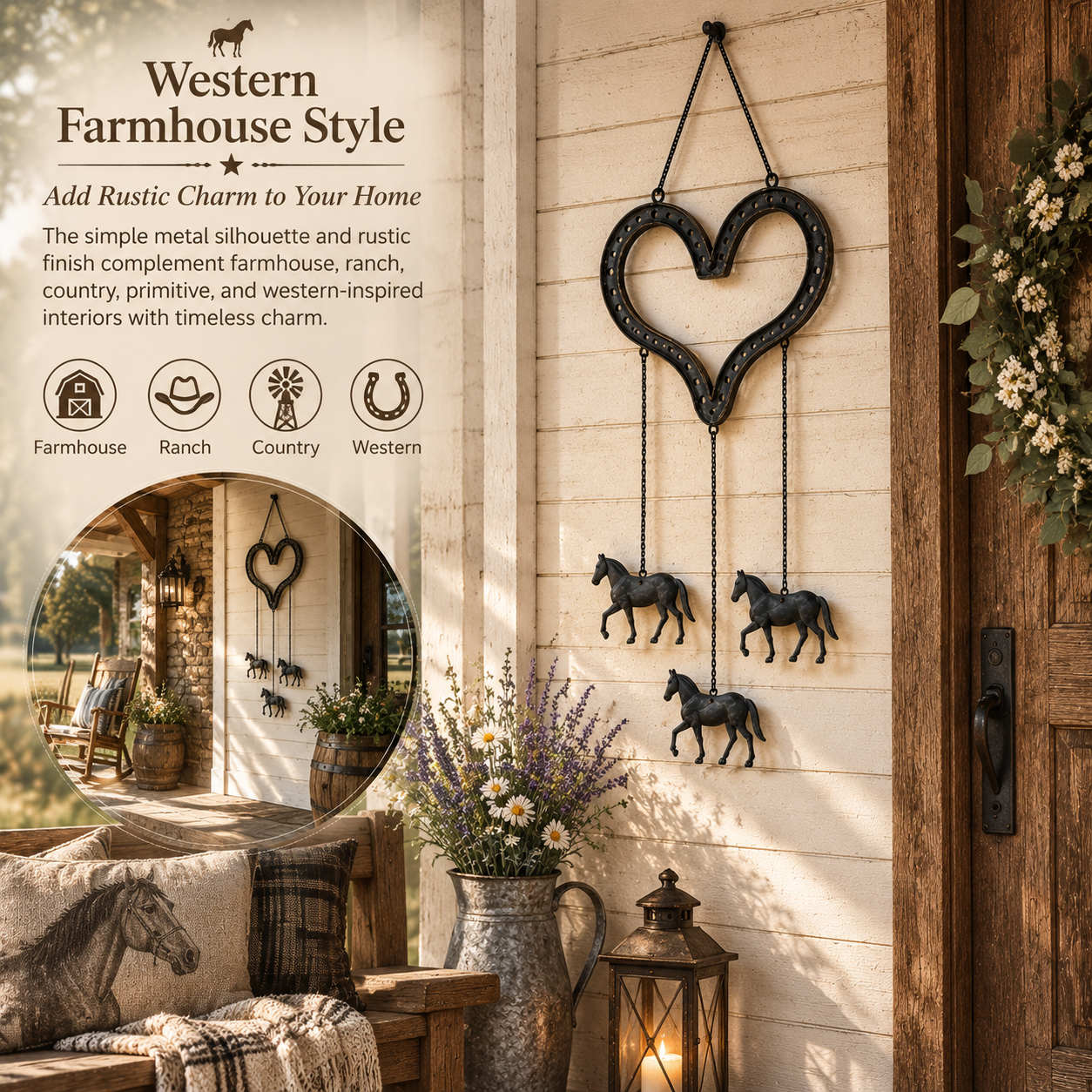 Rustic Heart Horse Hanging Decor