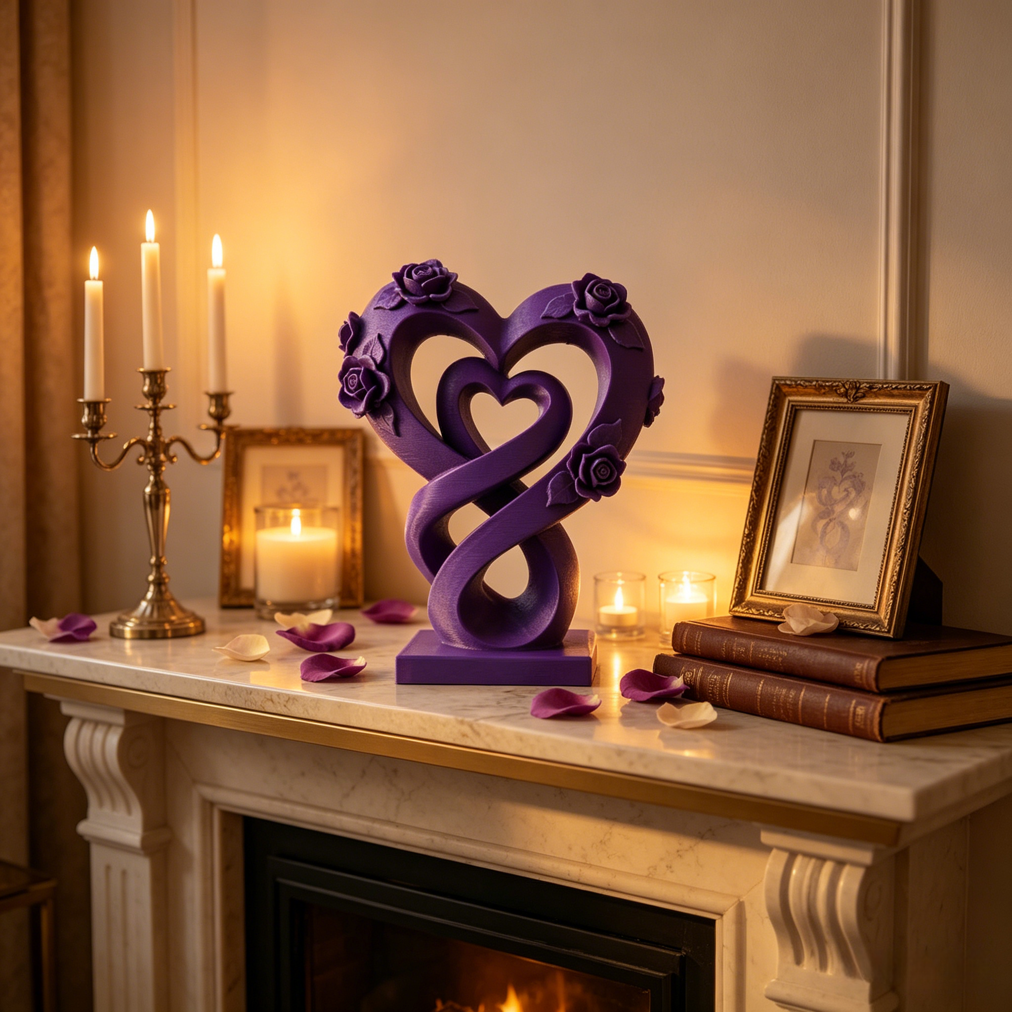 Eternal Love Double Heart Sculpture with Roses – Romantic Home Decor Accent