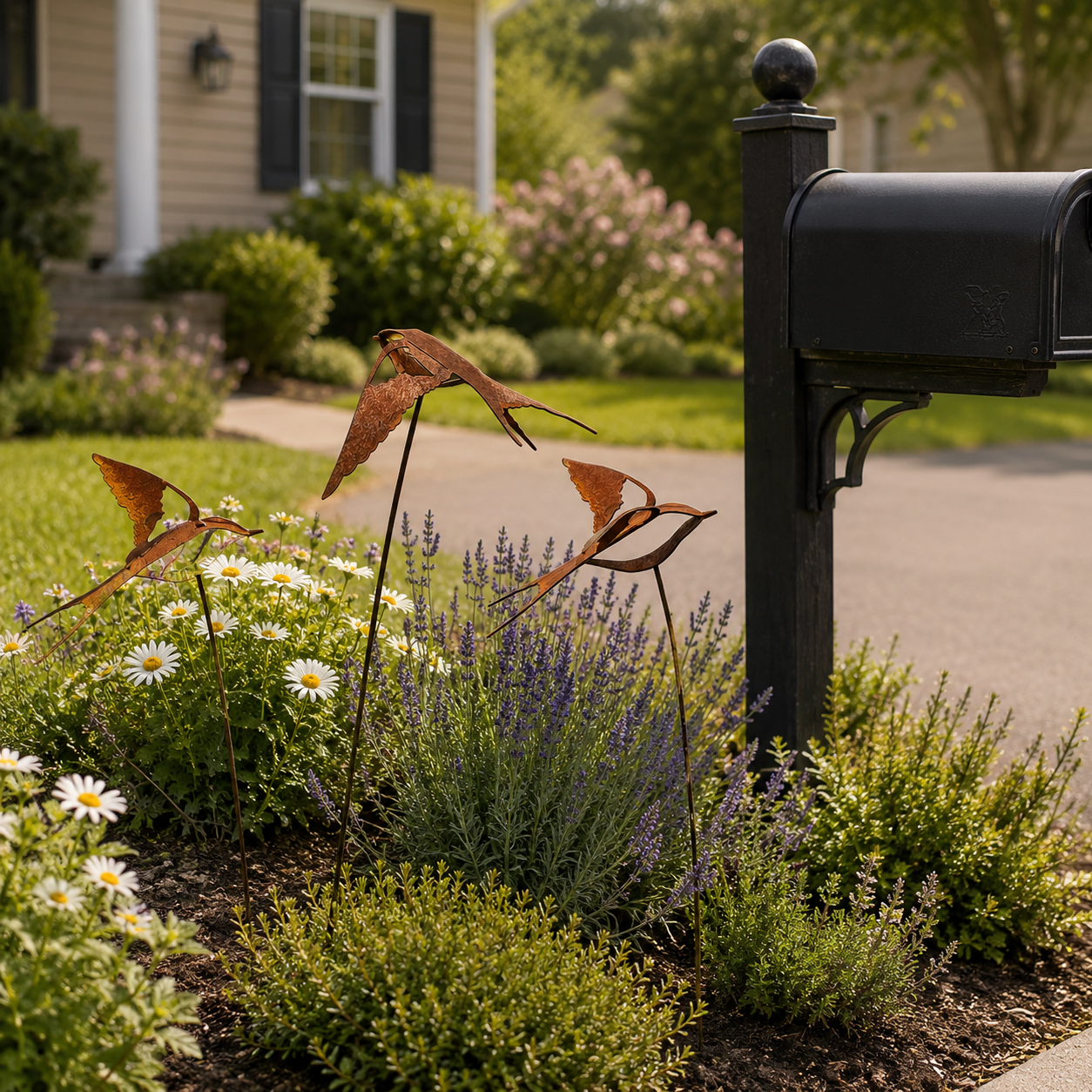 Rustic Metal Flying Bird Garden Stake
