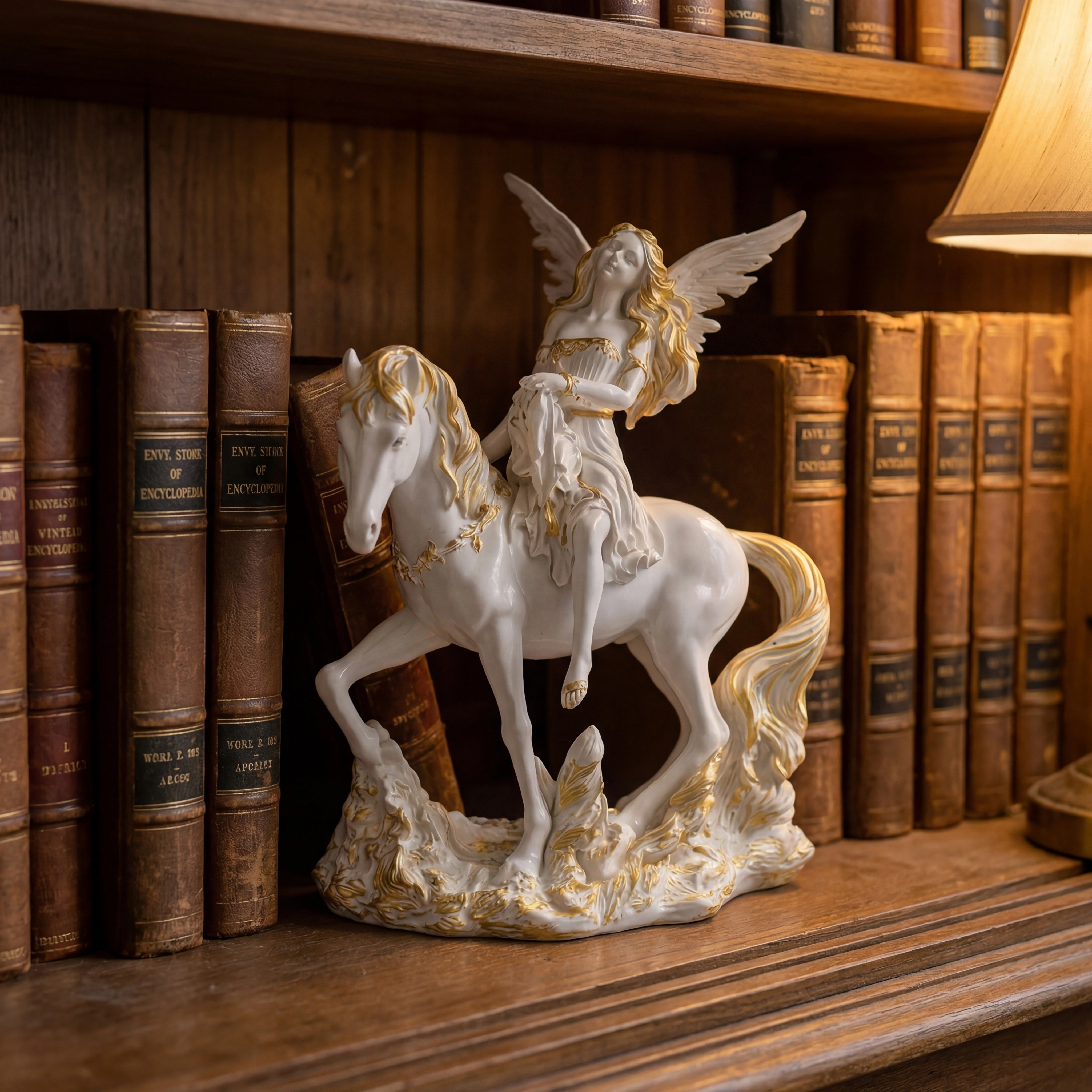 Celestial Angel Decor Set – Angel Tray Statue & Angel Horse Figurine Gift Set