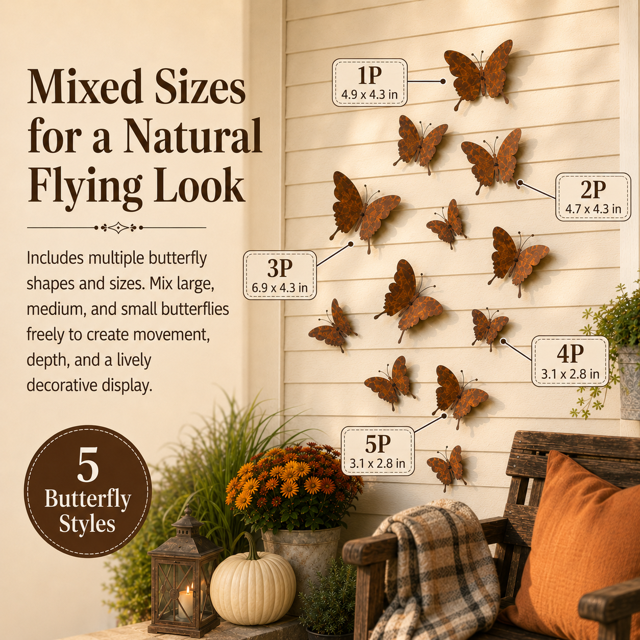 15-Piece Rustic Metal Butterfly Wall Decor Set