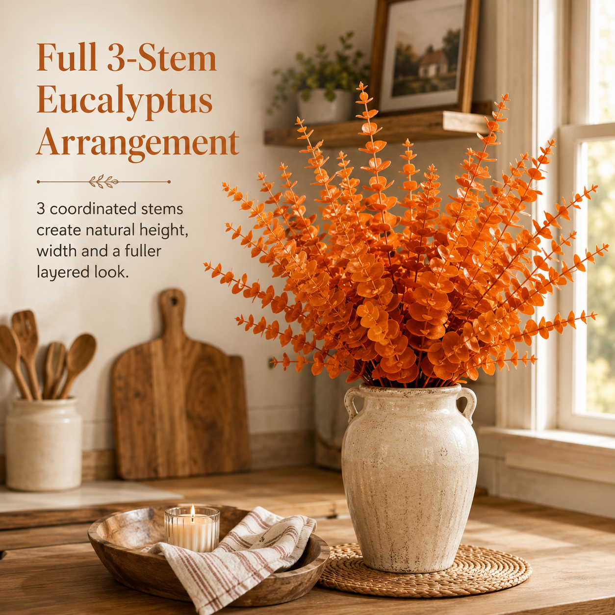 Set of 3 Artificial Eucalyptus Stems