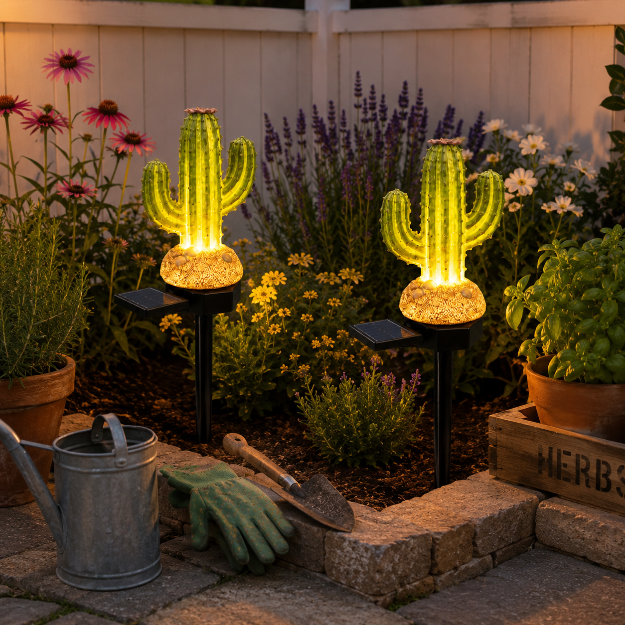 Solar Cactus Garden Stake Light