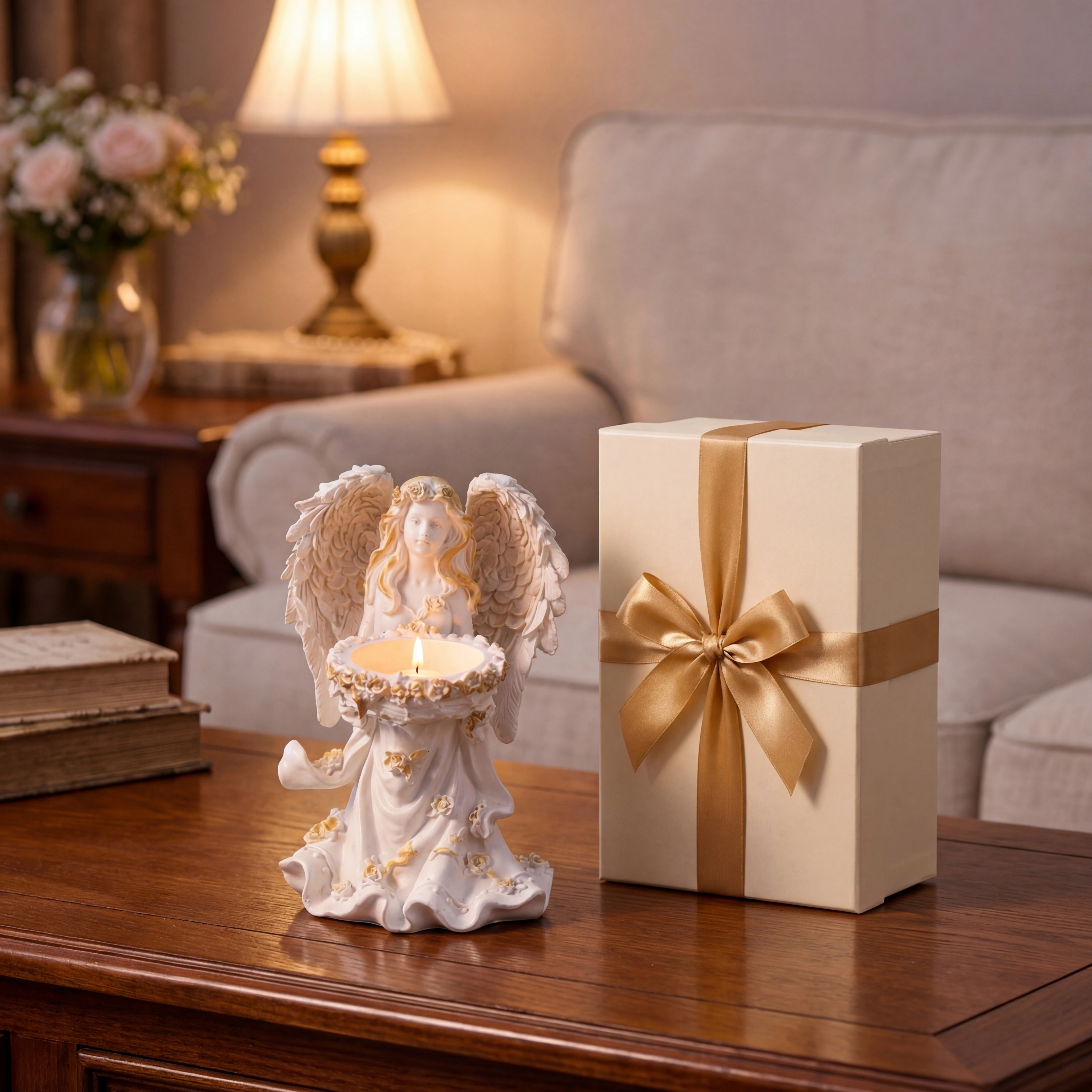 Celestial Angel Decor Set – Angel Tray Statue & Angel Horse Figurine Gift Set