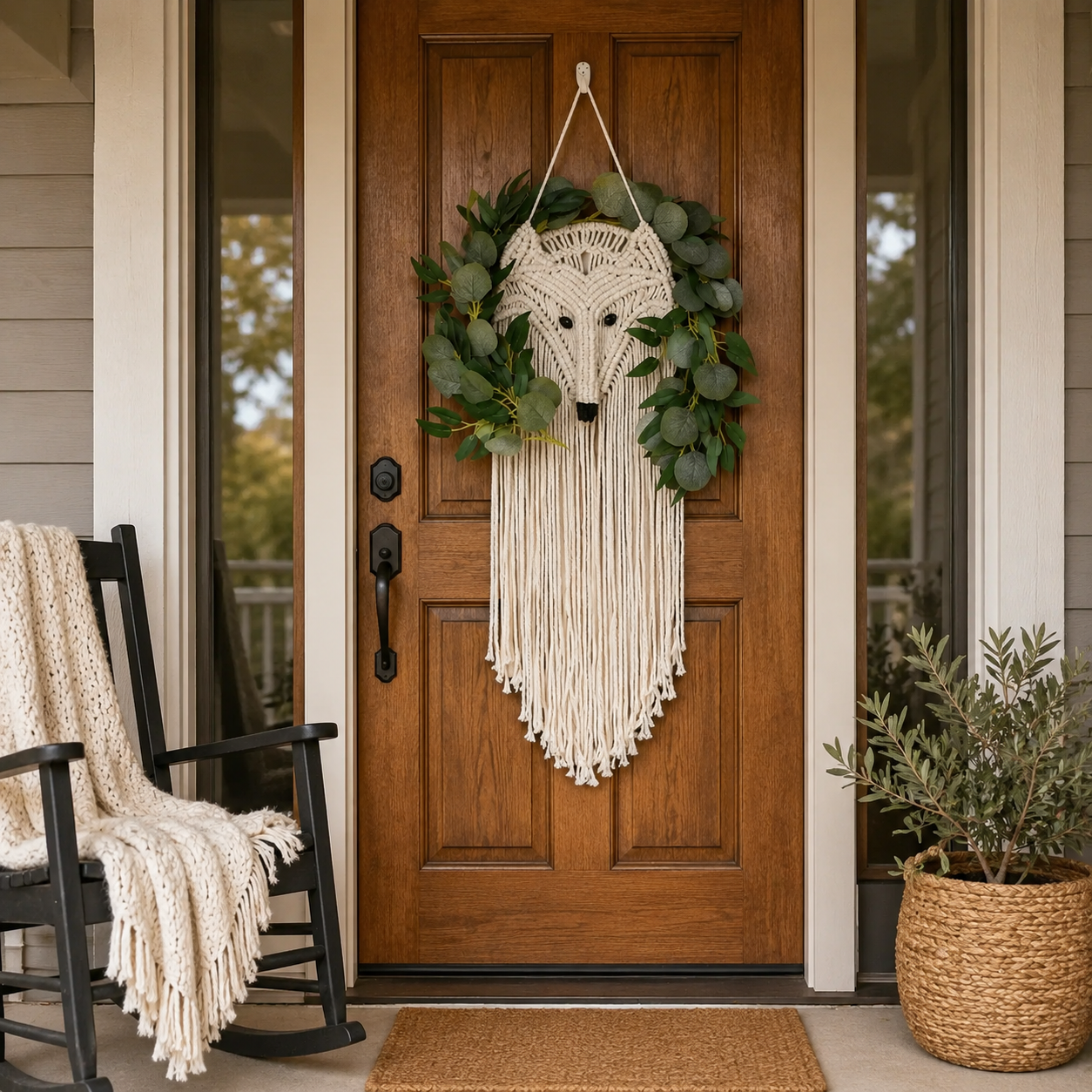 Woodland Fox Macramé Wall Hanging with Greenery