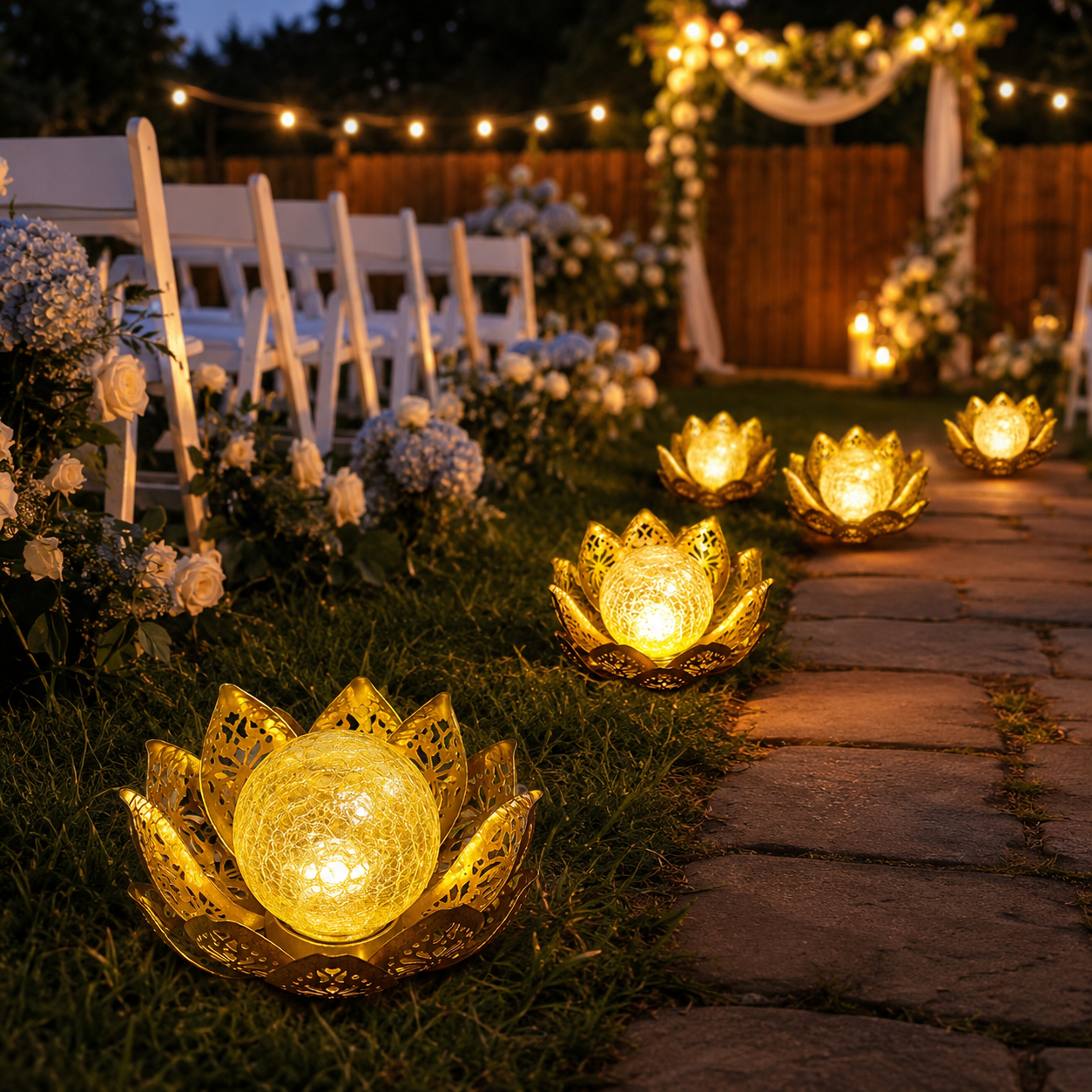 Solar Lotus Garden Light with Crackle Glass Globe