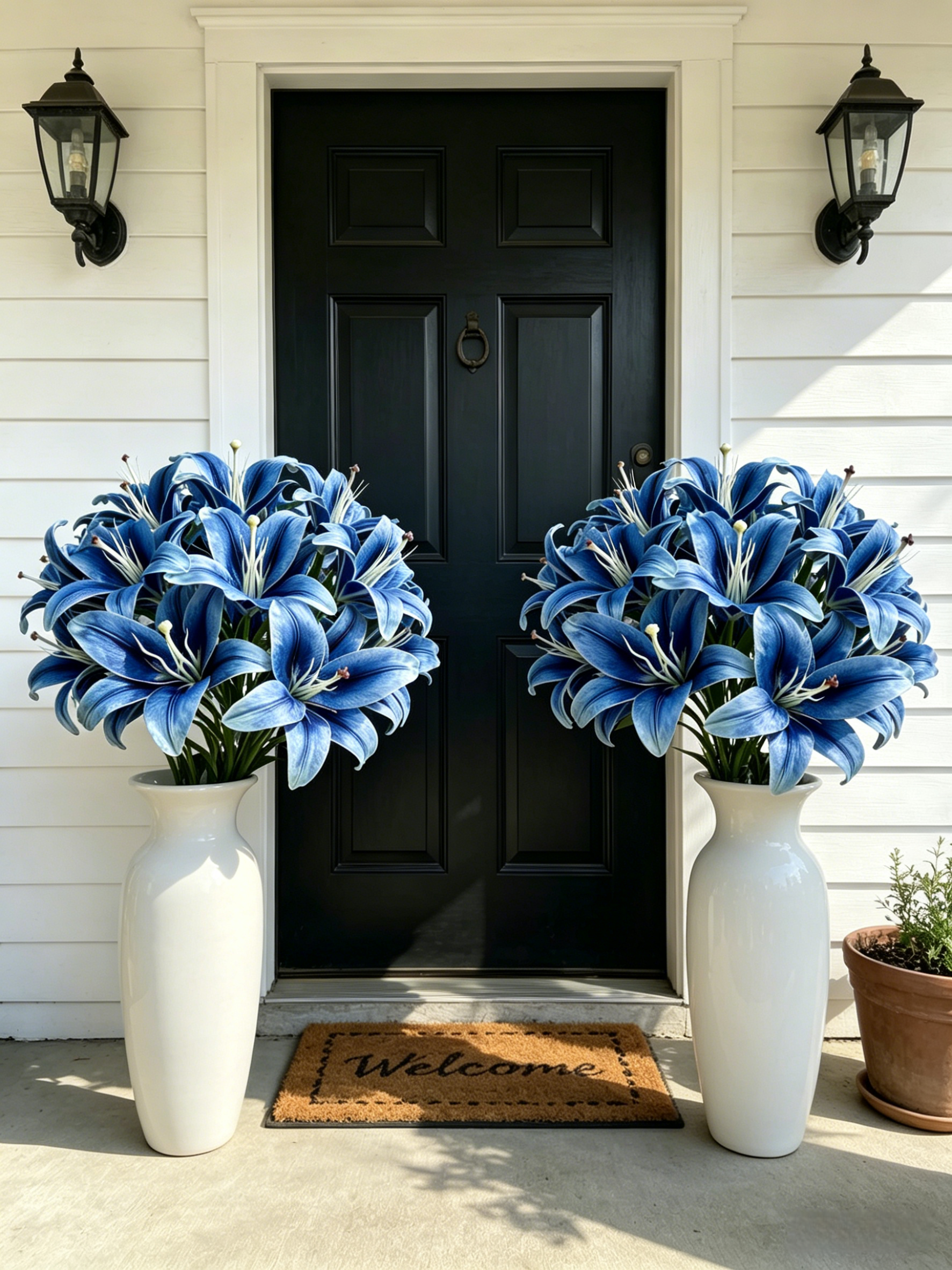 Blue Faux Lily Stems, Set of 2 – 3 Bloom Heads Decorative Floral Stems for Home Décor