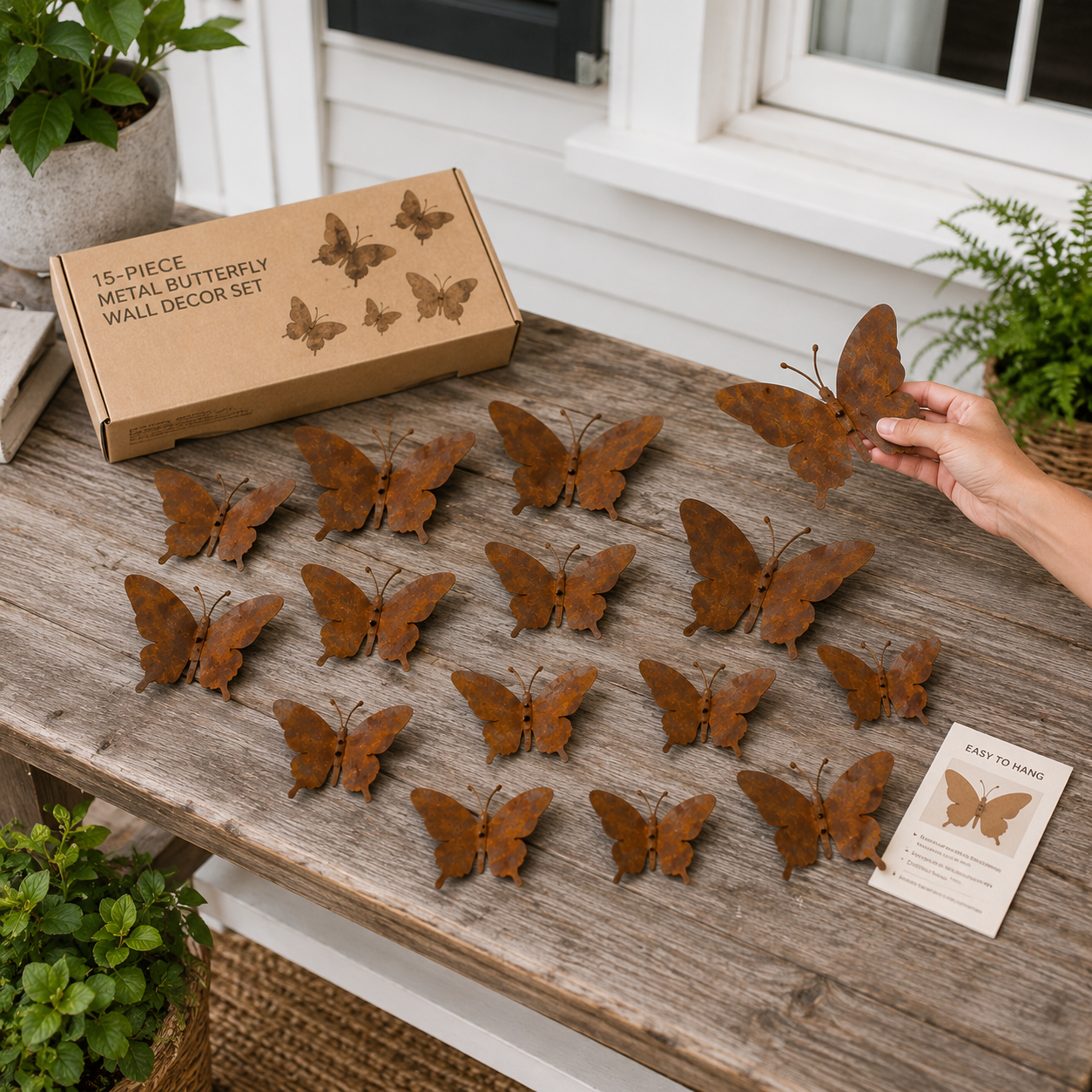 15-Piece Rustic Metal Butterfly Wall Decor Set