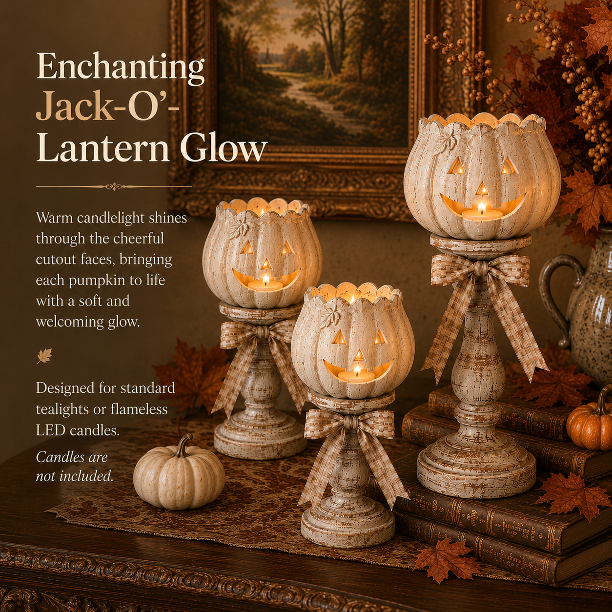 Harvest Glow White Pumpkin Tealight Holders – Set of 3