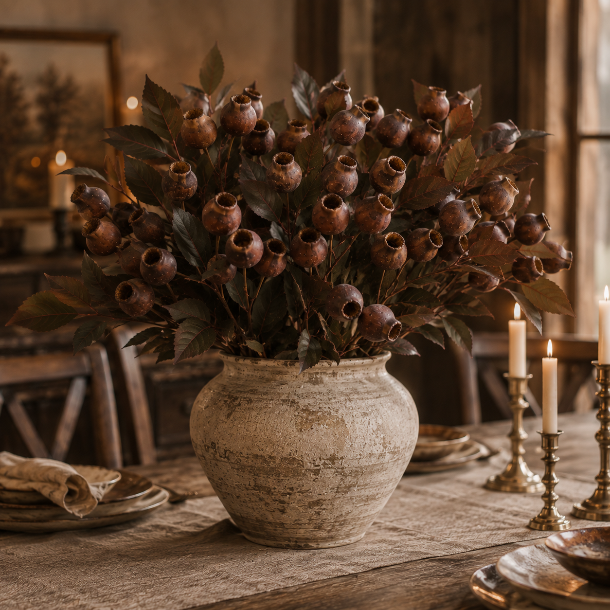 3 Pack Vintage Faux Seed Pod Bouquet – Rustic Seasonal Farmhouse Floral Stems