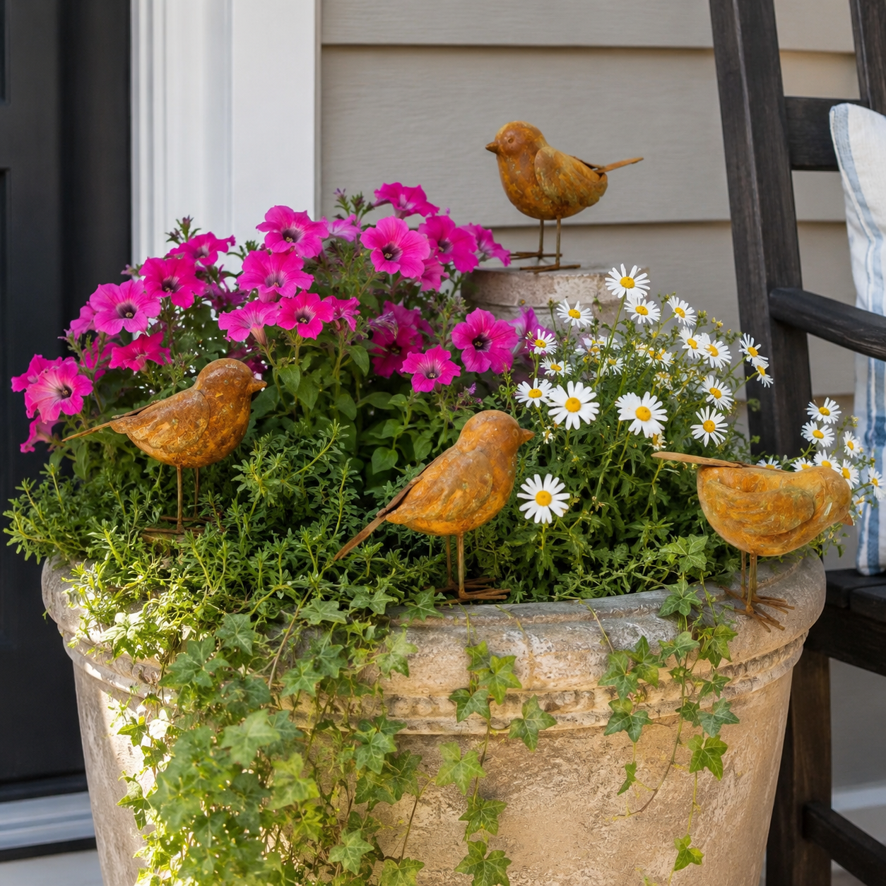 Rustic Metal Bird Garden Decor Set