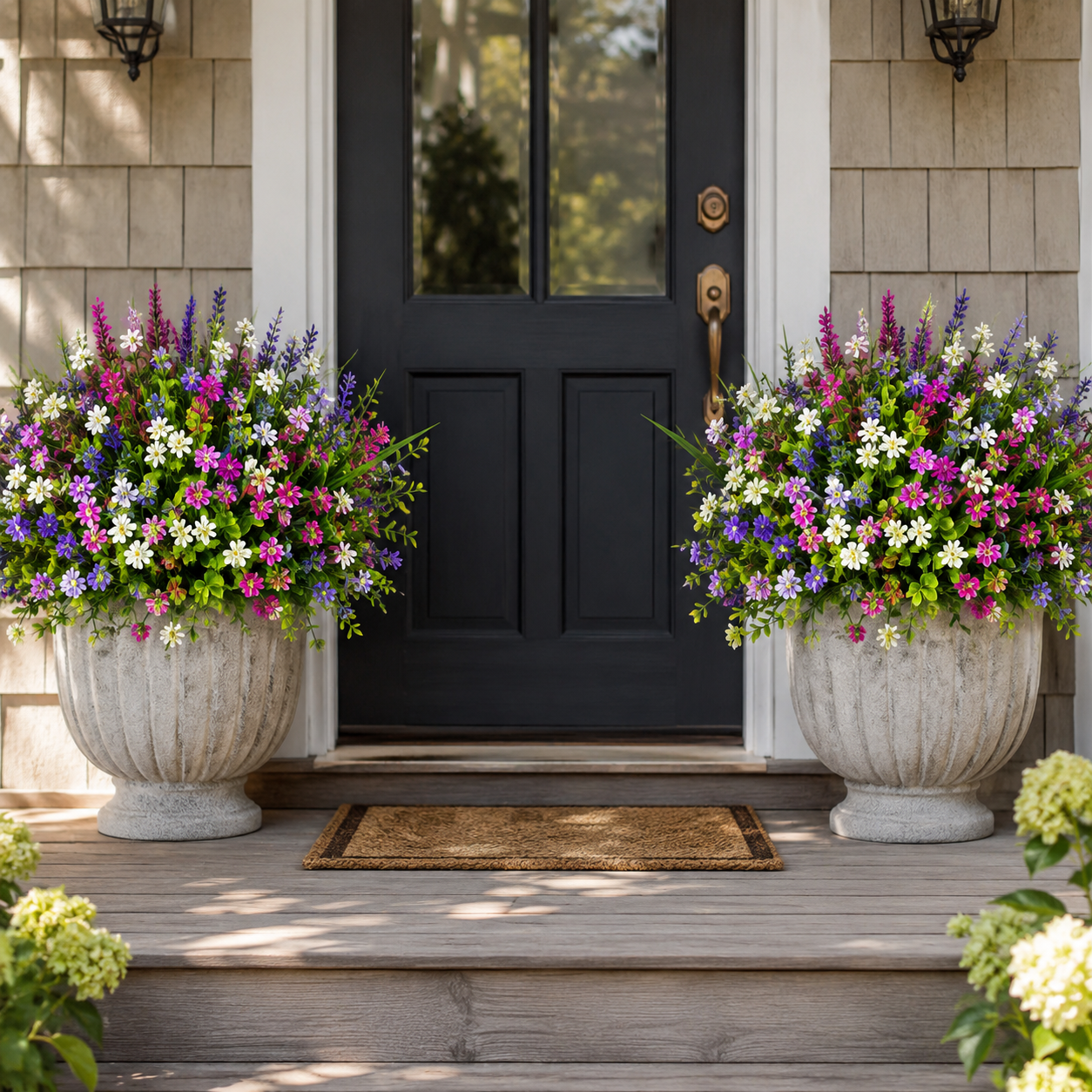 Mixed Artificial Flowers for Outdoor Planters – 5-Style Faux Flower Arrangement Set
